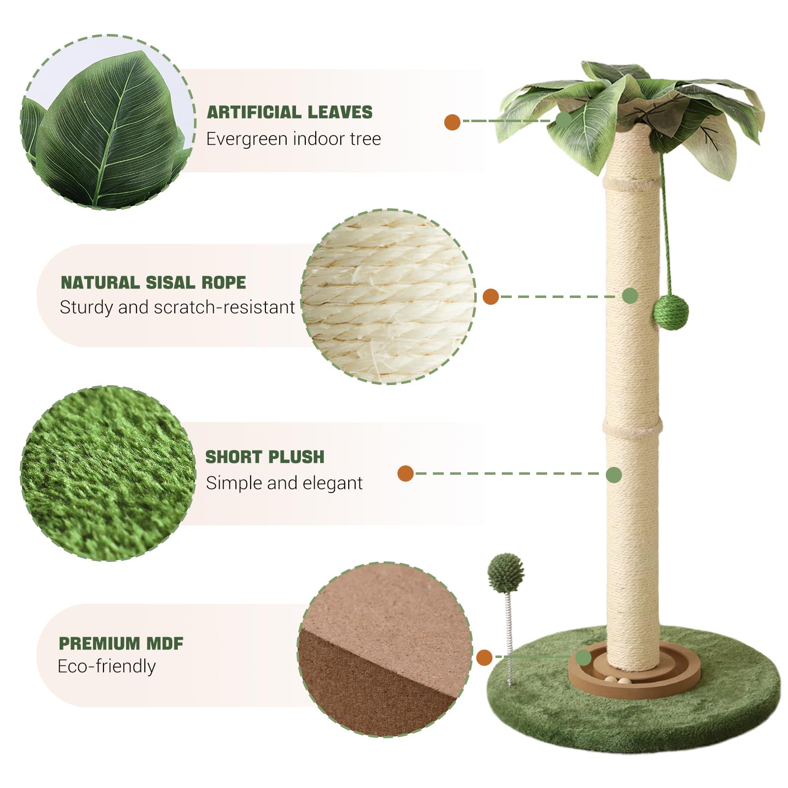 Aplatho Tall Cat Scratching Post For Kitten Large Cats, Sturdy Cat Scratching Post Cute With Ball Track