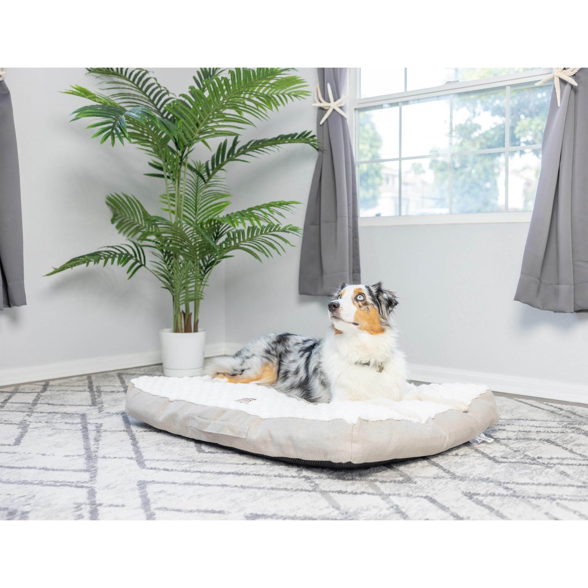 Armarkat Mat Model M12HMB/MB-L Large with Handle, Dog Crate Mat with Poly Fill Cushion & Removable Cover, Beige/White