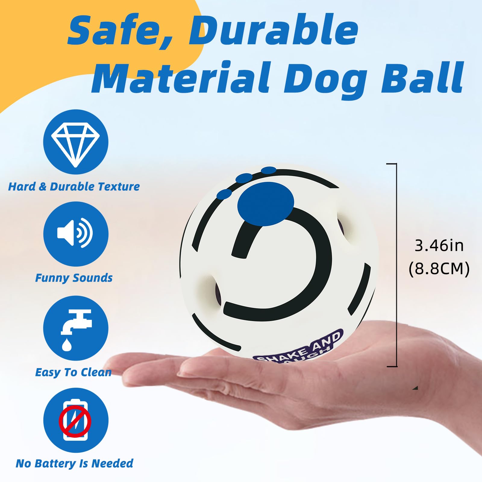 Shake And Laugh Glow In The Dark Dog Toys Ball, Interactive Dog Ball, Shaking With Gibbering Sound, M, 3.46 In (8.8 Cm)