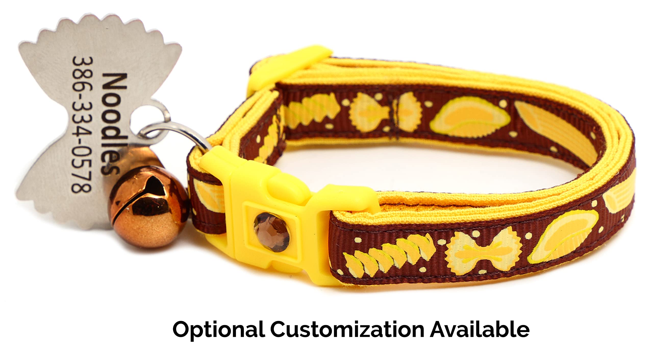 Noodle Cat Collar - Safety - Breakaway - Charm And Bell - Pugs2Persians (Small(10 Lbs & Less), Brown)