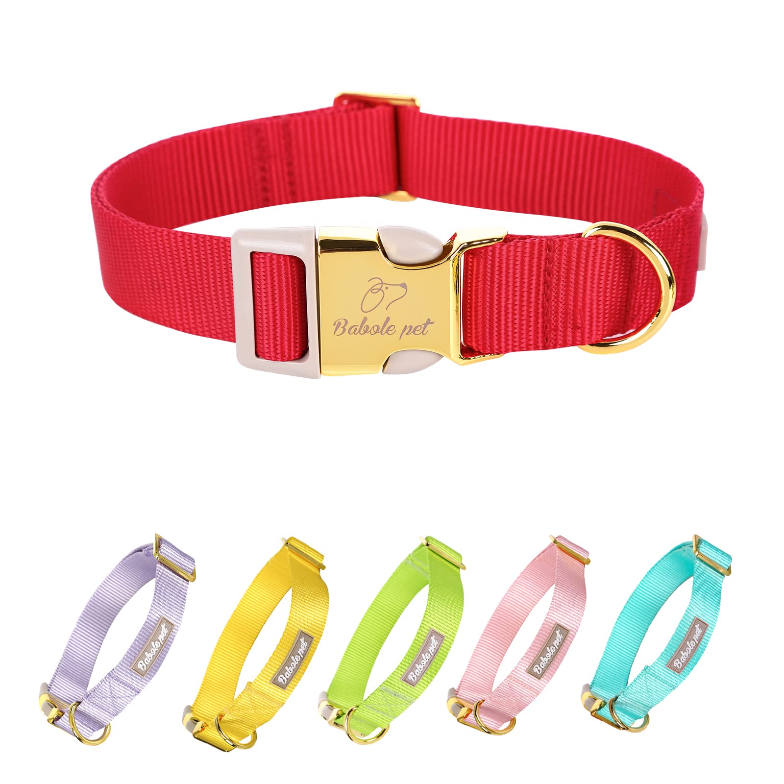 Babole Nylon Dog Collars Red For Small Puppy Dog,13 Colors,Adjustable Soft Comfortable Pet Collars With Safety Metal Buckle For Medium Large Boy&Girl&Female Dog(Burgundy Red-M)