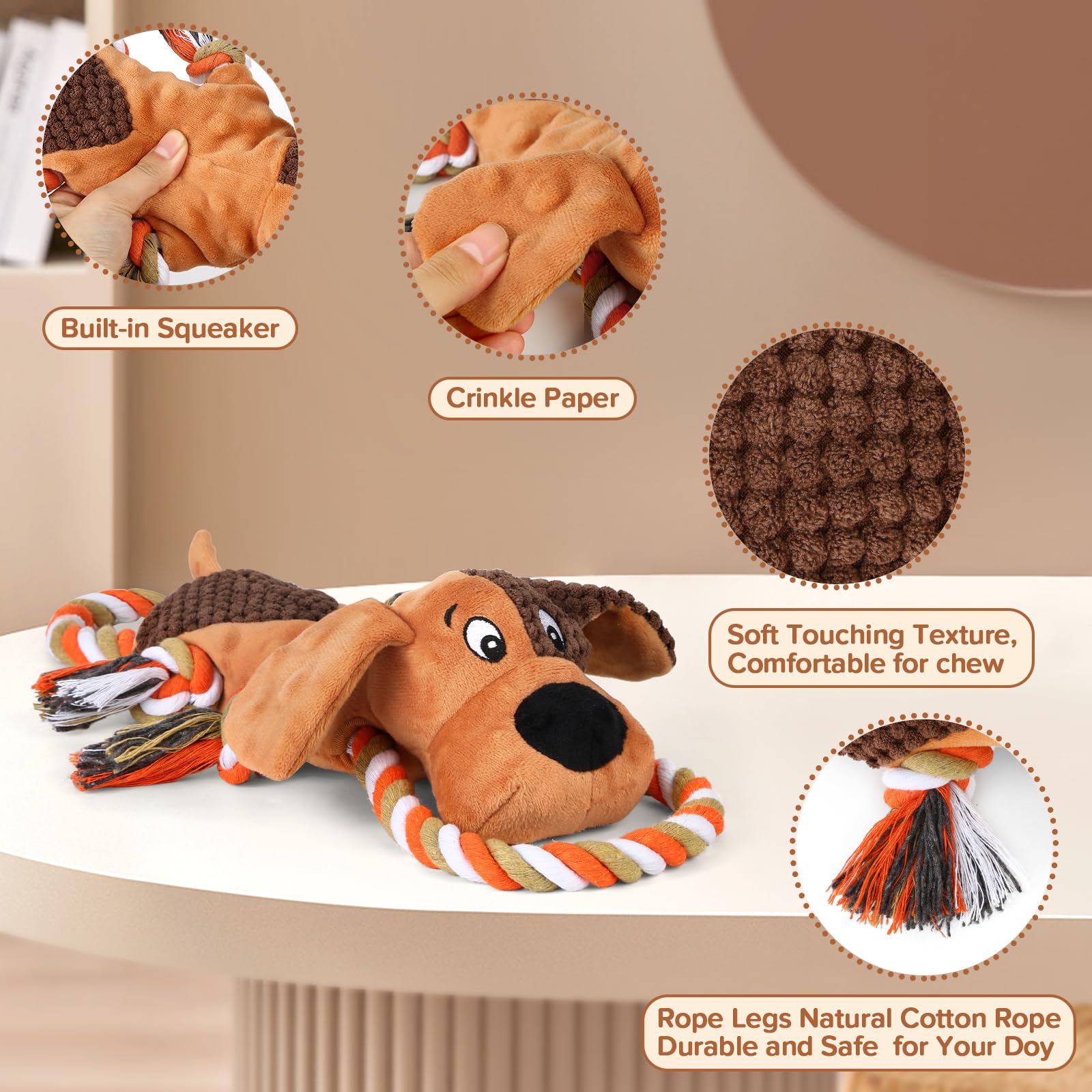 Letsmeet Squeaky Dog Toys, Tug Of War Dog Toy For Large Dogs, Plush Puppy Toys With Pull Rope, Interactive Dog Toys For Small, M