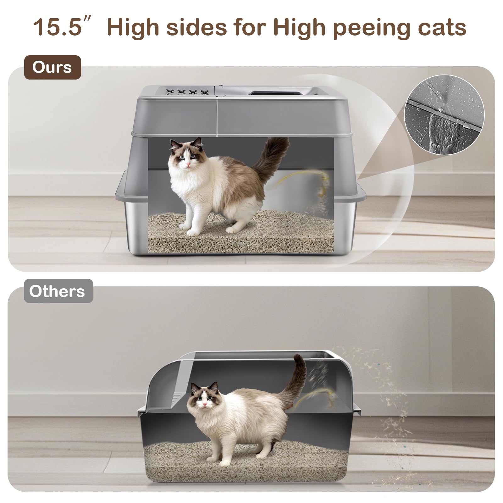 Stainless Steel Cat Litter Box With 110 Flip-Top Lid, Xxl Large Enclosed Metal Litter Box For Big Cats With Scoop & Pedal, Remov