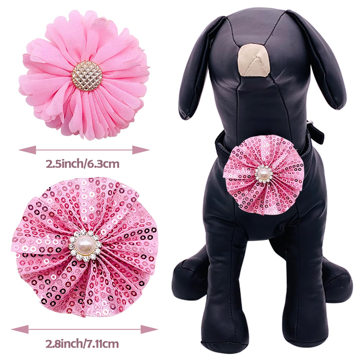 Pet Show Pink Red Dog Collar Flower Charms Accessories Slides On Girls Cat Puppies Rabbits Collars Bows Wedding Grooming Costumes