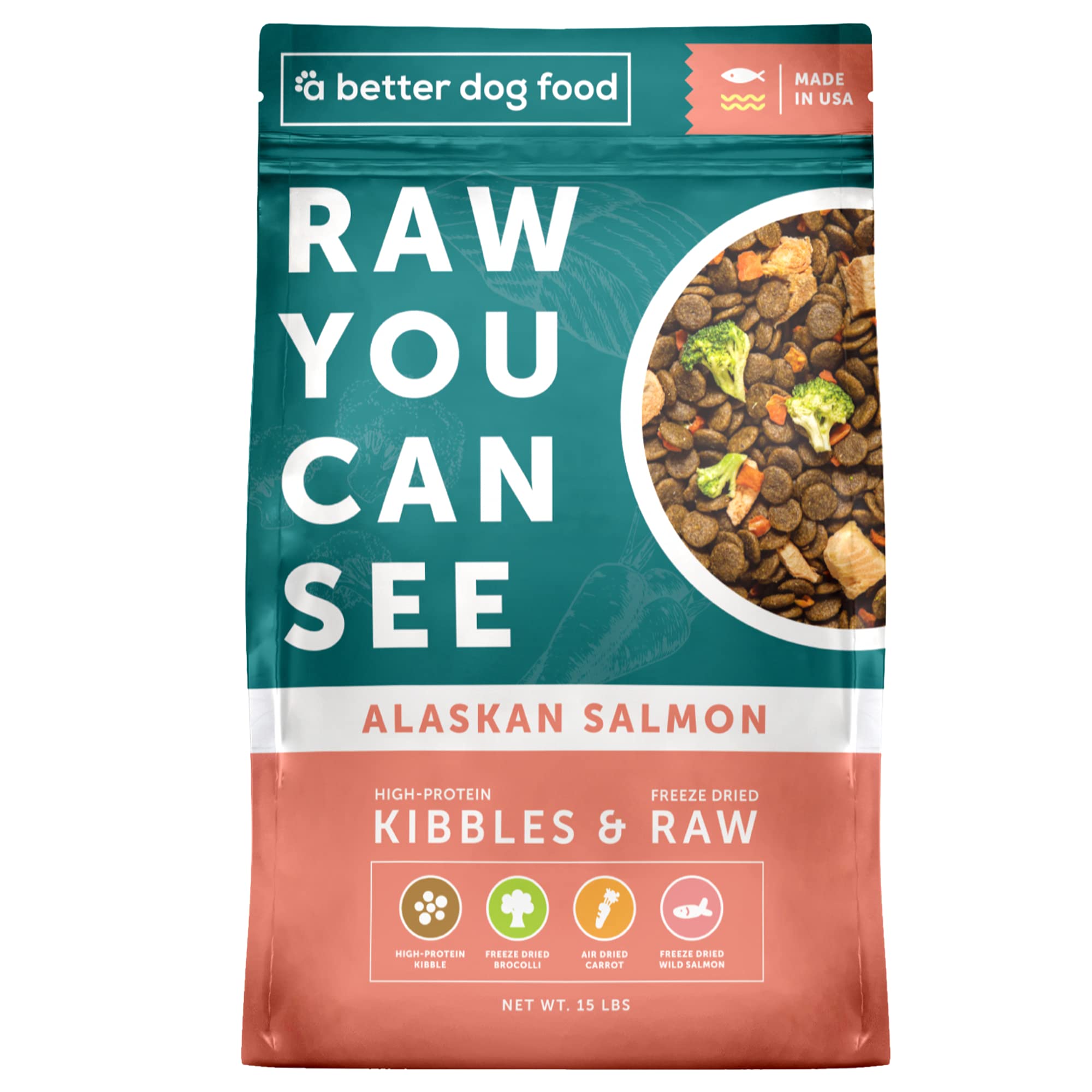 A Better Dog Food | Salmon Dry Dog Food | Raw You Can See | High Protein Kibble + Freeze Dried Raw Dog Food