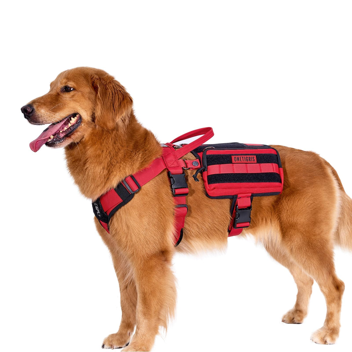 Onetigris Service Dog Vest Harness, Service Dog Cape Guardian Dog Molle Backpack With Pouches For Medium And Large Dogs (Red, La