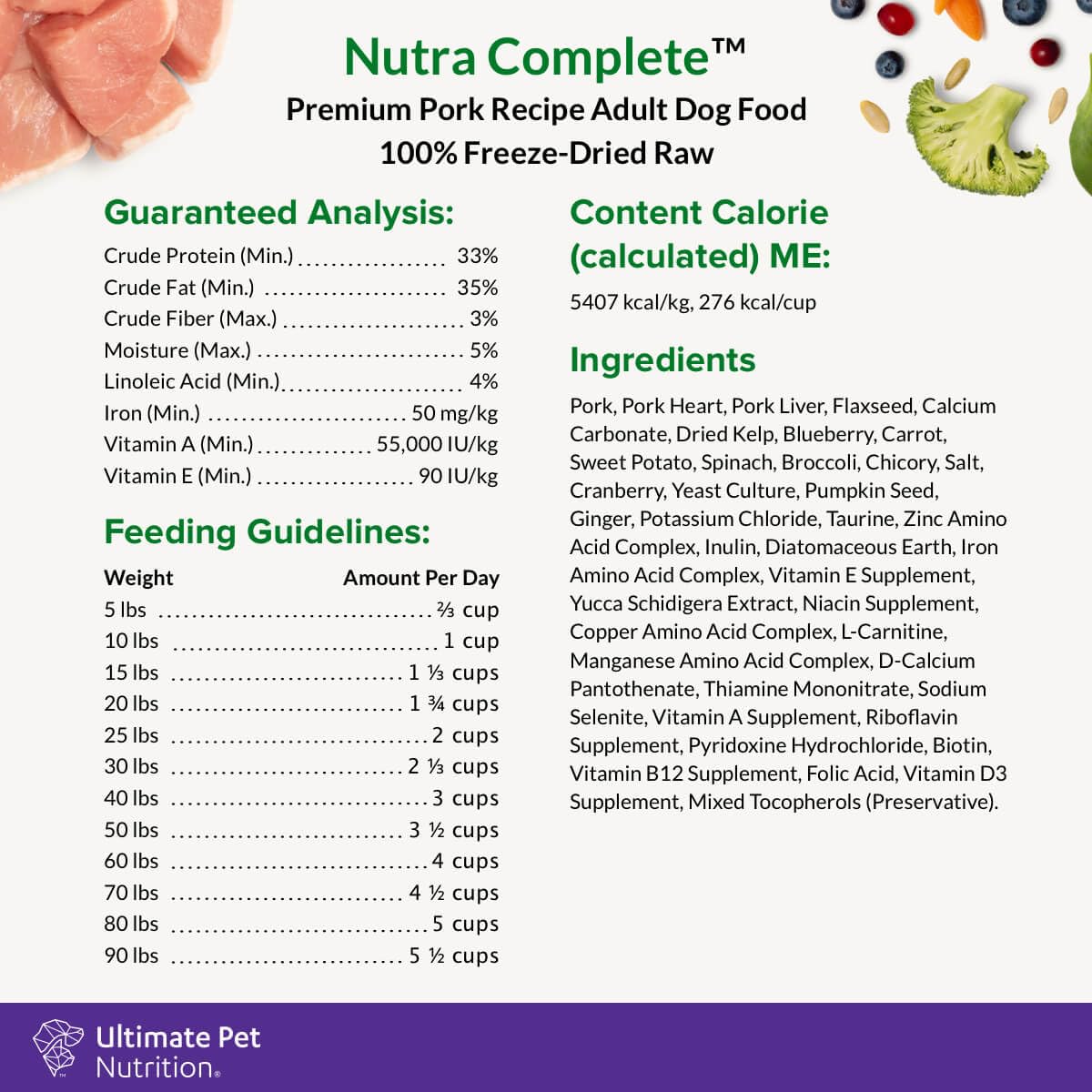 ULTIMATE PET NUTRITION Nutra Complete, 100% Freeze Dried Veterinarian Formulated Raw Dog Food with Antioxidants Prebiotics and A