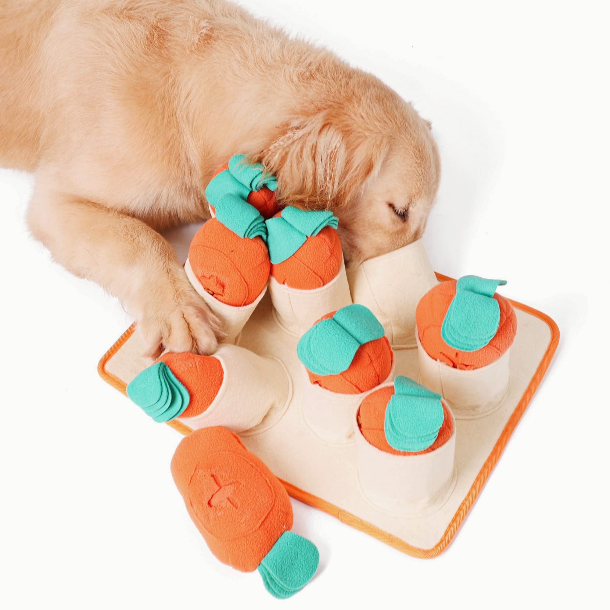 Boredom Buster For Medium & Large Dog, Interactive Treat Puzzle Rug, Slow Feeder Mat With Squeaky Carrots, 20-40 Mins Self-Enter