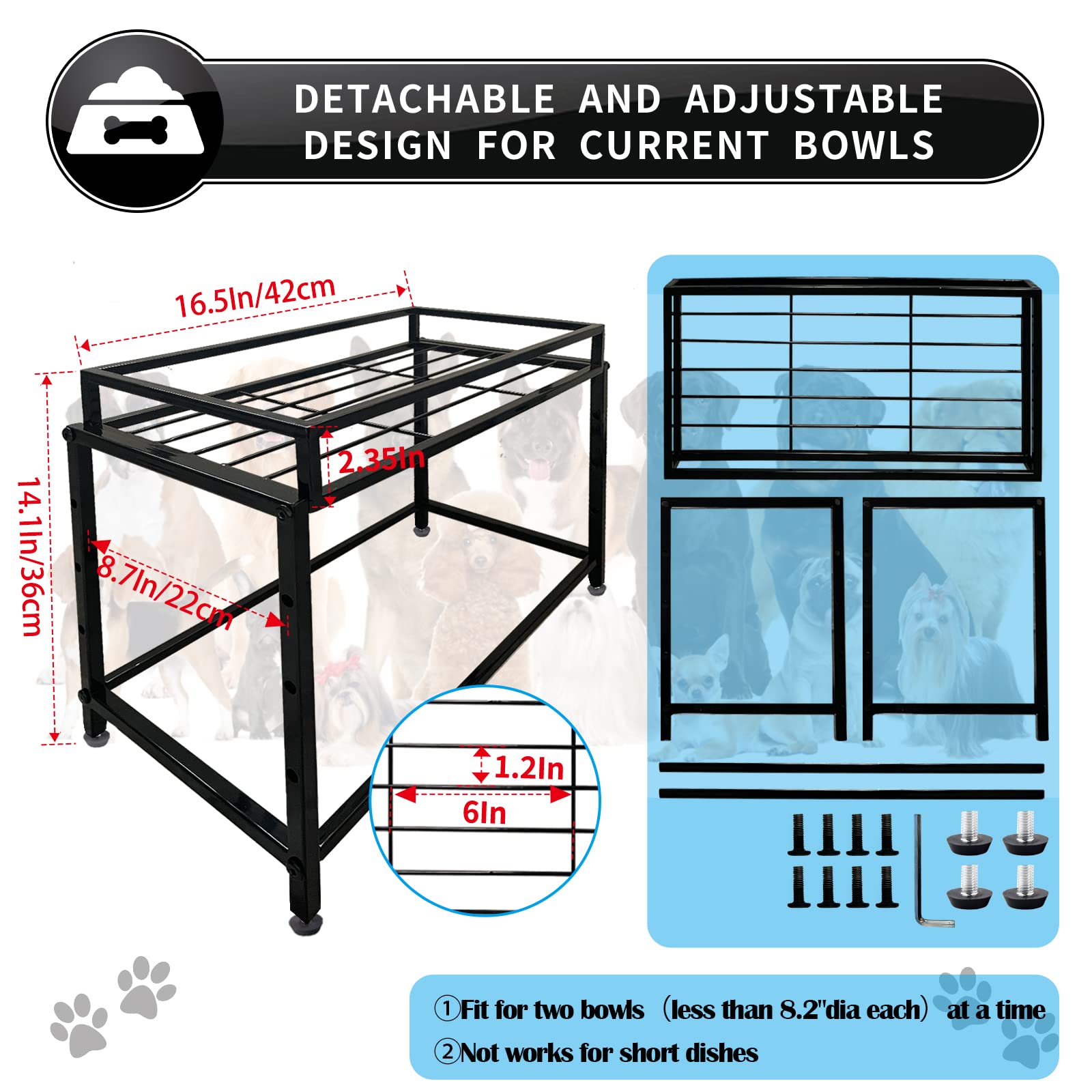 Lifted Dog/Cat Bowl Stand, Raised Dog Bowl Holder for Existing Bowls, 4 Adjustable Heights for Puppy, Small, Medium and Large Si