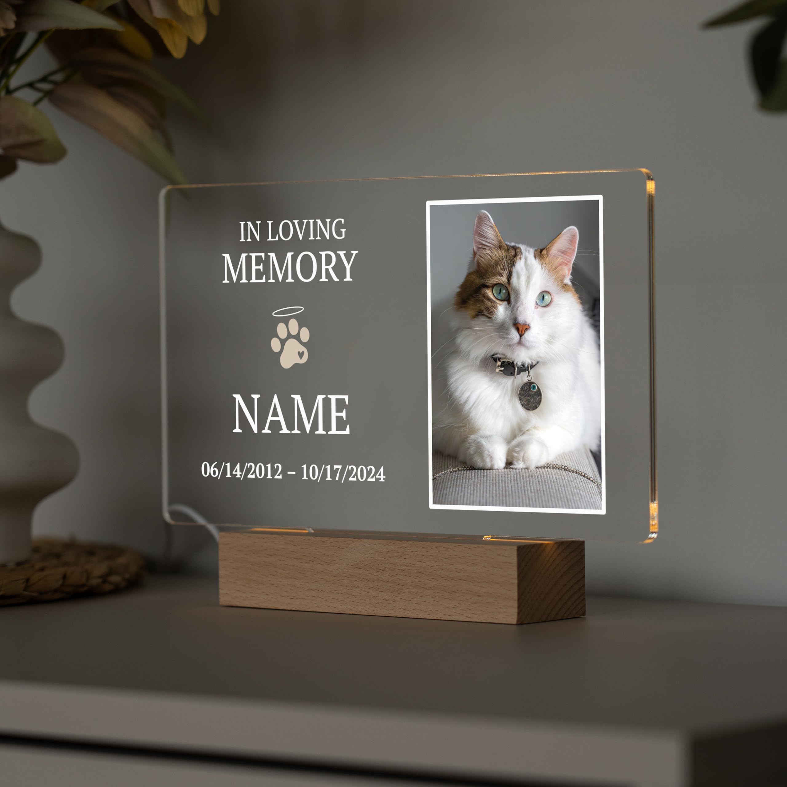 Florithings Cat Memorial Gifts/Memorial Gifts/Pet Memorial Stones/Personalized With Uv Printed Acrylic/Led Base For Perfect Ambi