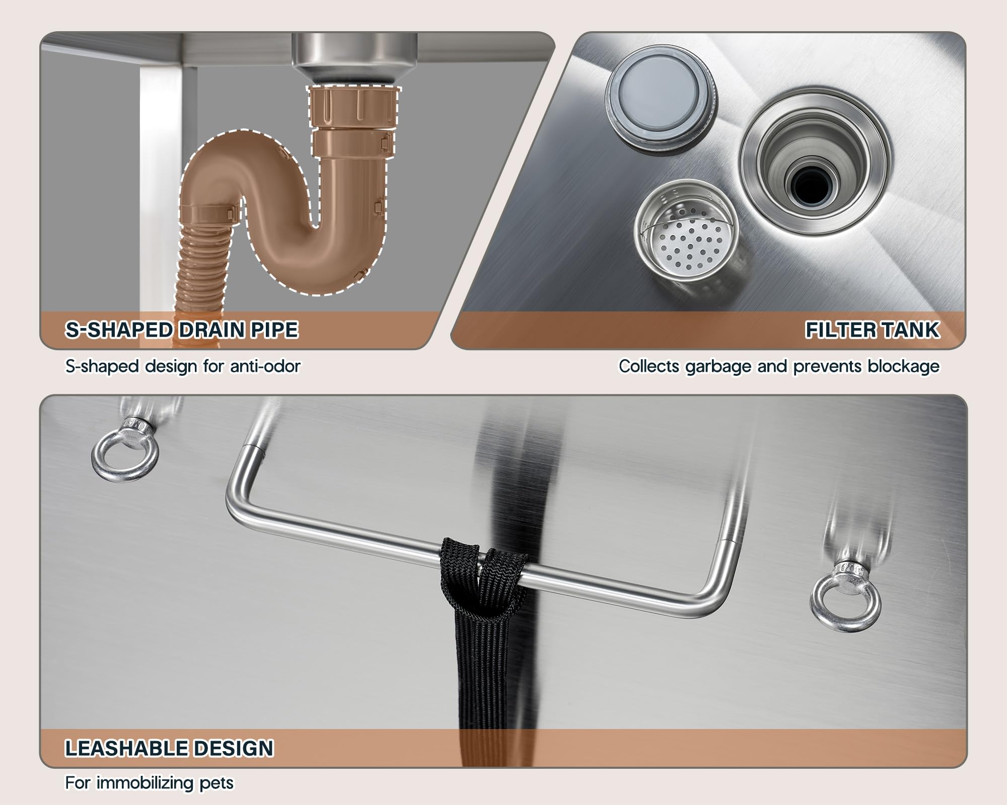 Albott 50-Inch Stainless Steel Dog Washing Station With Anti-Slip Steps, Sprayer, Faucet, And Soap Box - Professional Pet Bathtu