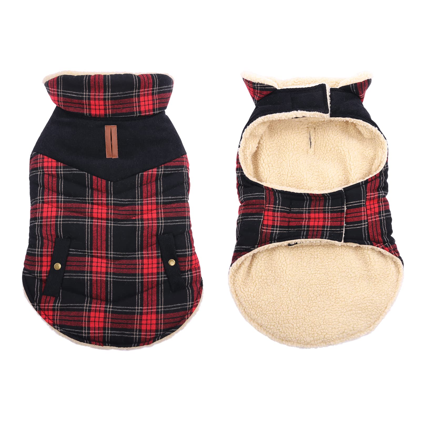 Preferhouse Winter Coat For Small And Medium Dogs, Puppy Plaid Jacket, Cotton Coat For Cold Weather, Windproof Warm Dog Garments, Pet Thickened Outfits Indoor Outdoor, Red M