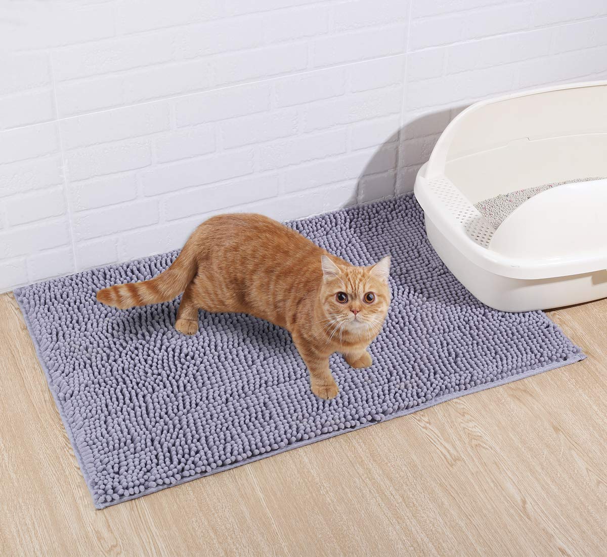 Vivaglory Cat Litter Mat Litter Trapping, 35'× 25' Cat Litter Rug With Waterproof Back, Super Soft For Cat'S Paws, Machine Washable, Grey