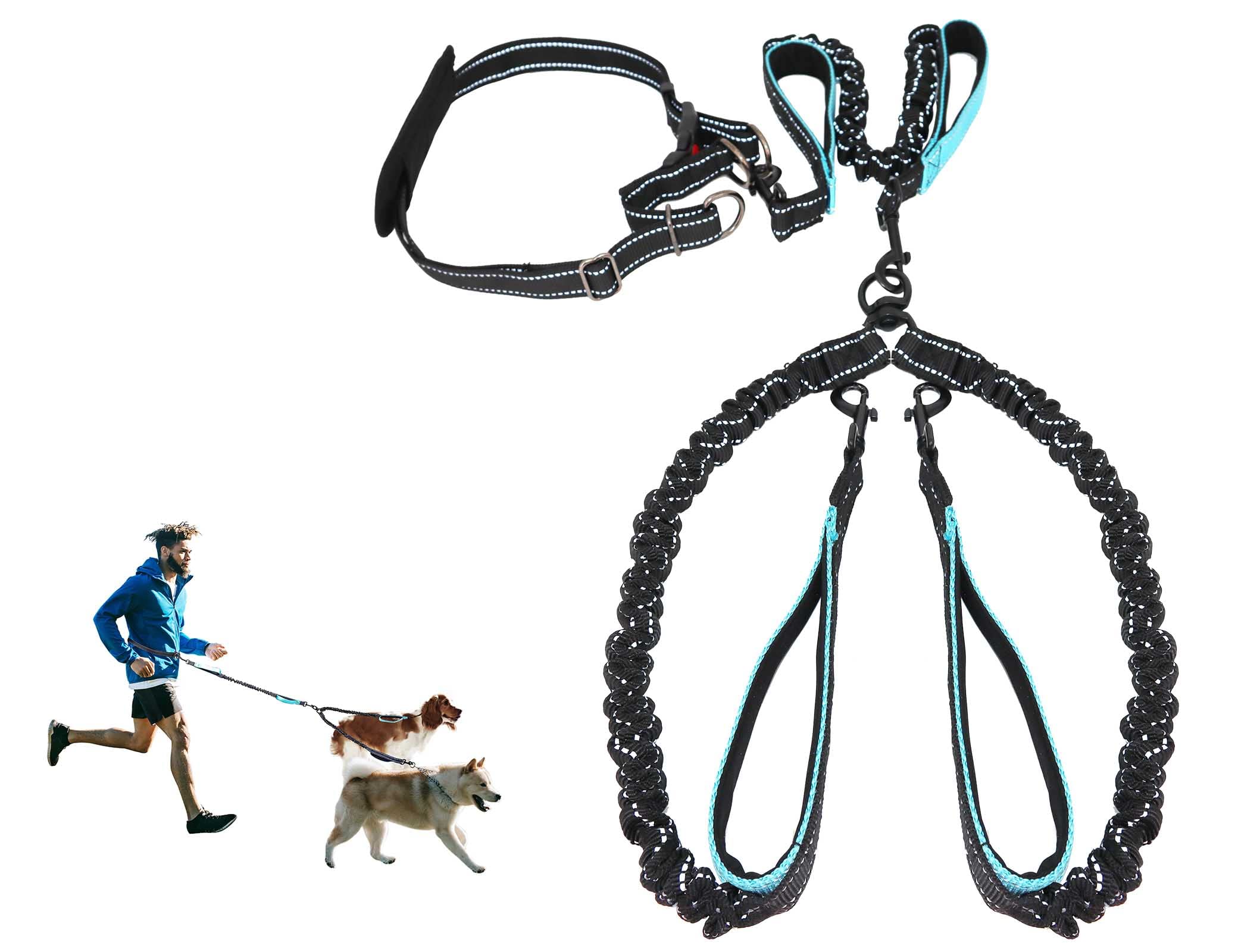 Hands Free Dog Leash, Double Dog Leash, Waist Dog Running Leash For Comfortable Walking Jogging Training Hiking, Long Padded No Tangle 360° Swivel Clasp Adjustable Dual Dog Lead Leashes