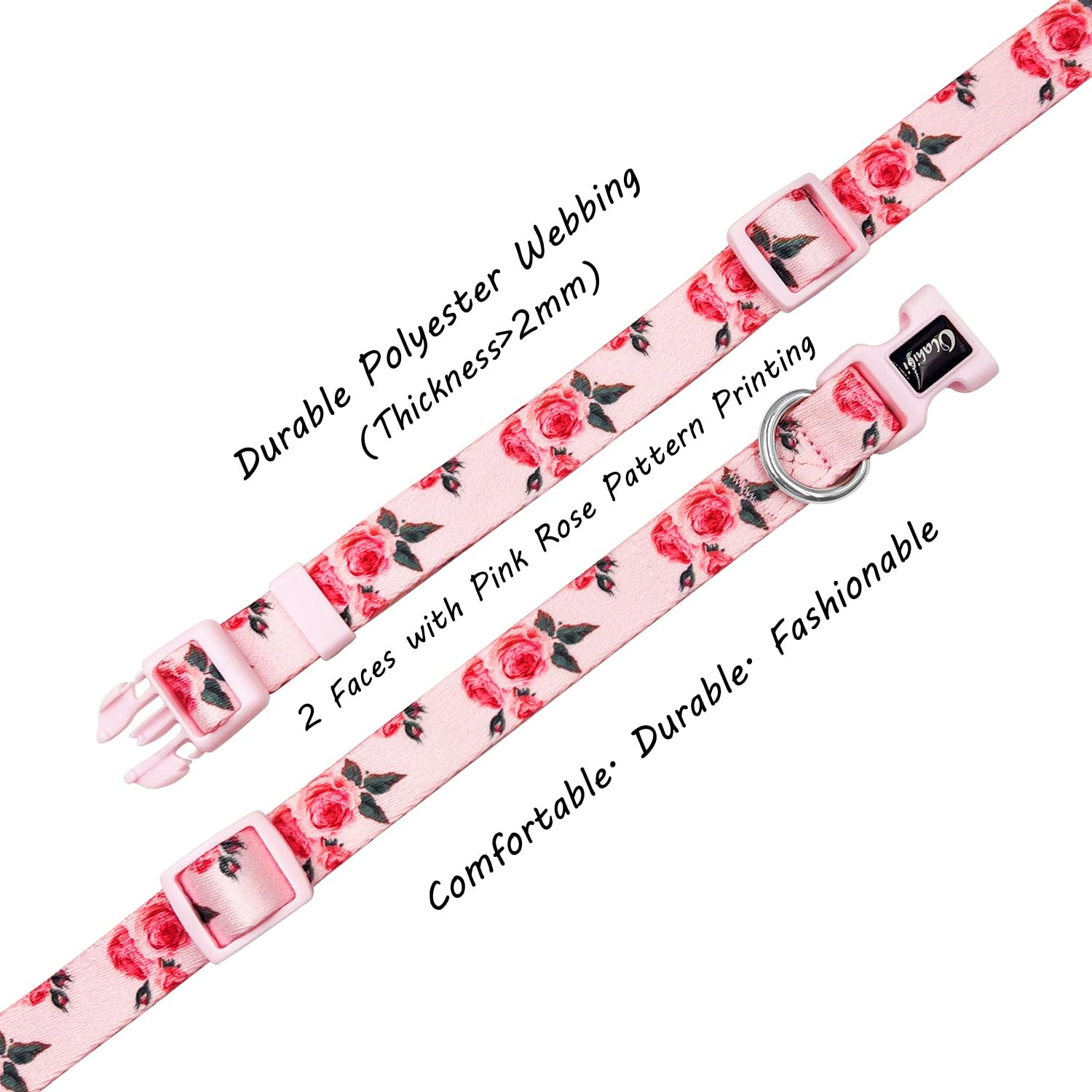 Olahibi Dog Collar And Leash Set, Cute Rose Pattern, Polyester Material, 5Ft Leash, For Small Dogs.(Small,Pink Rose)