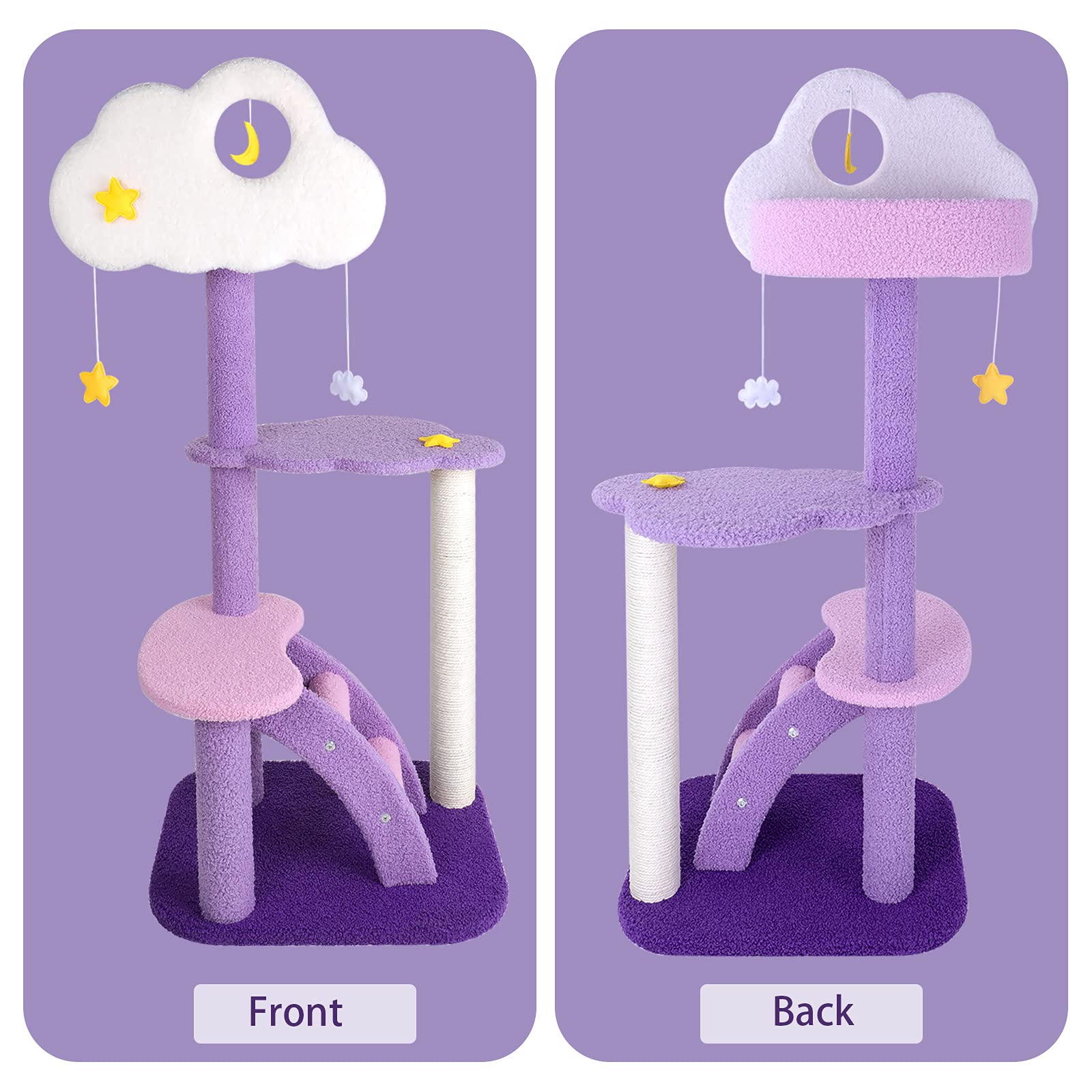 Lucky Monet 43 Inches Cat Tree Tower For Indoor Cats, 3-Layer Purple Cute Purple Pink Cat Tree Unique Cat Condo With Scratching