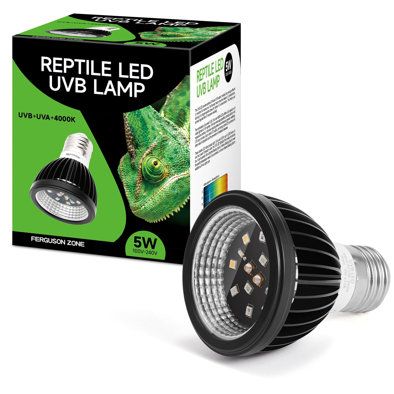 Reptitrip Uvb Light For Reptiles, Uvb Bulb 5W 10.0 Uvb Led Lamp, Reptile Light Bulb, Provide Sufficient Uvb Exposure For Desert-
