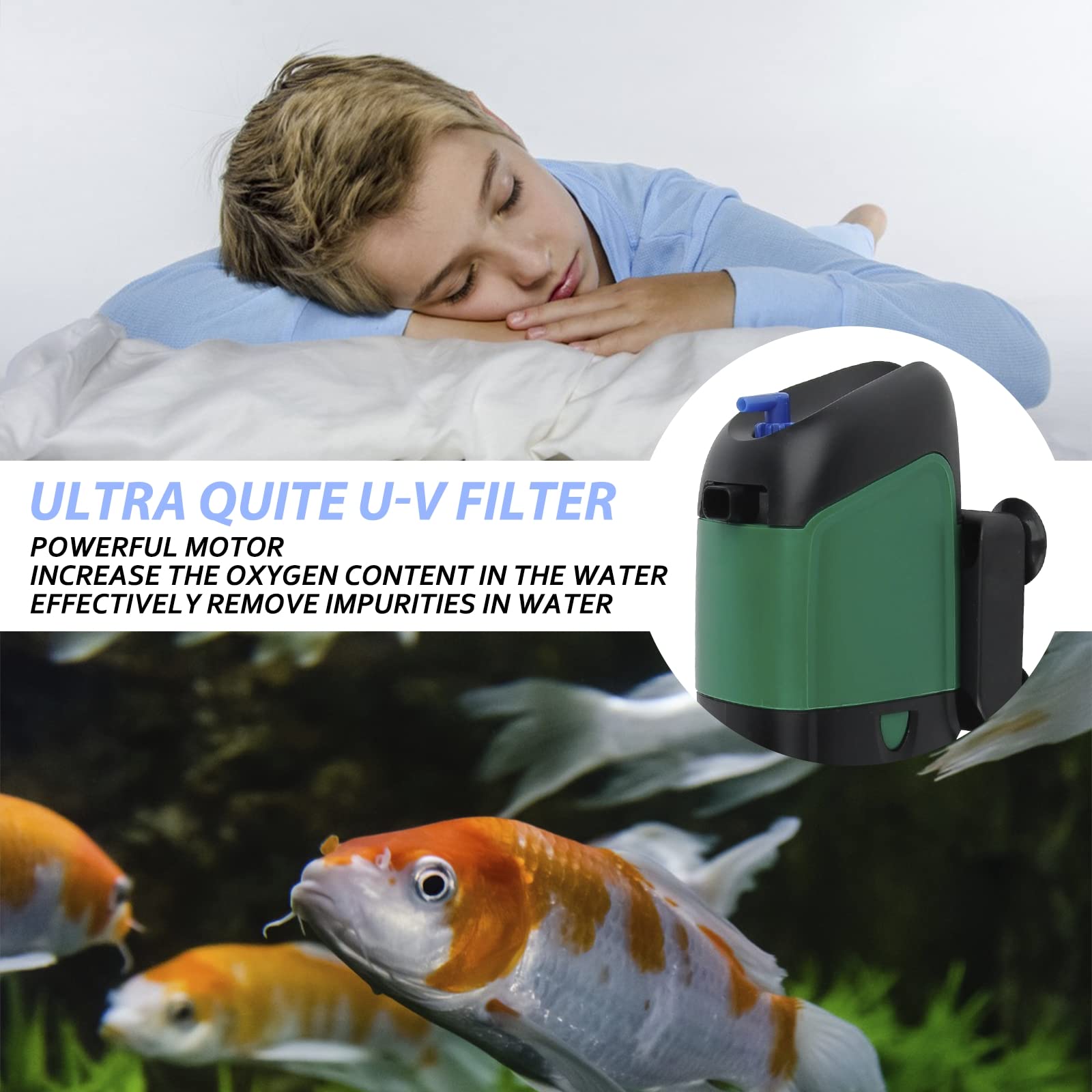 Freesea Aquarium Power Filter Pump: 5 Watt Pump Internal Filter Increase Oxygen 4 In 1 Pump | 132 Gph For Up To 150 Gallon