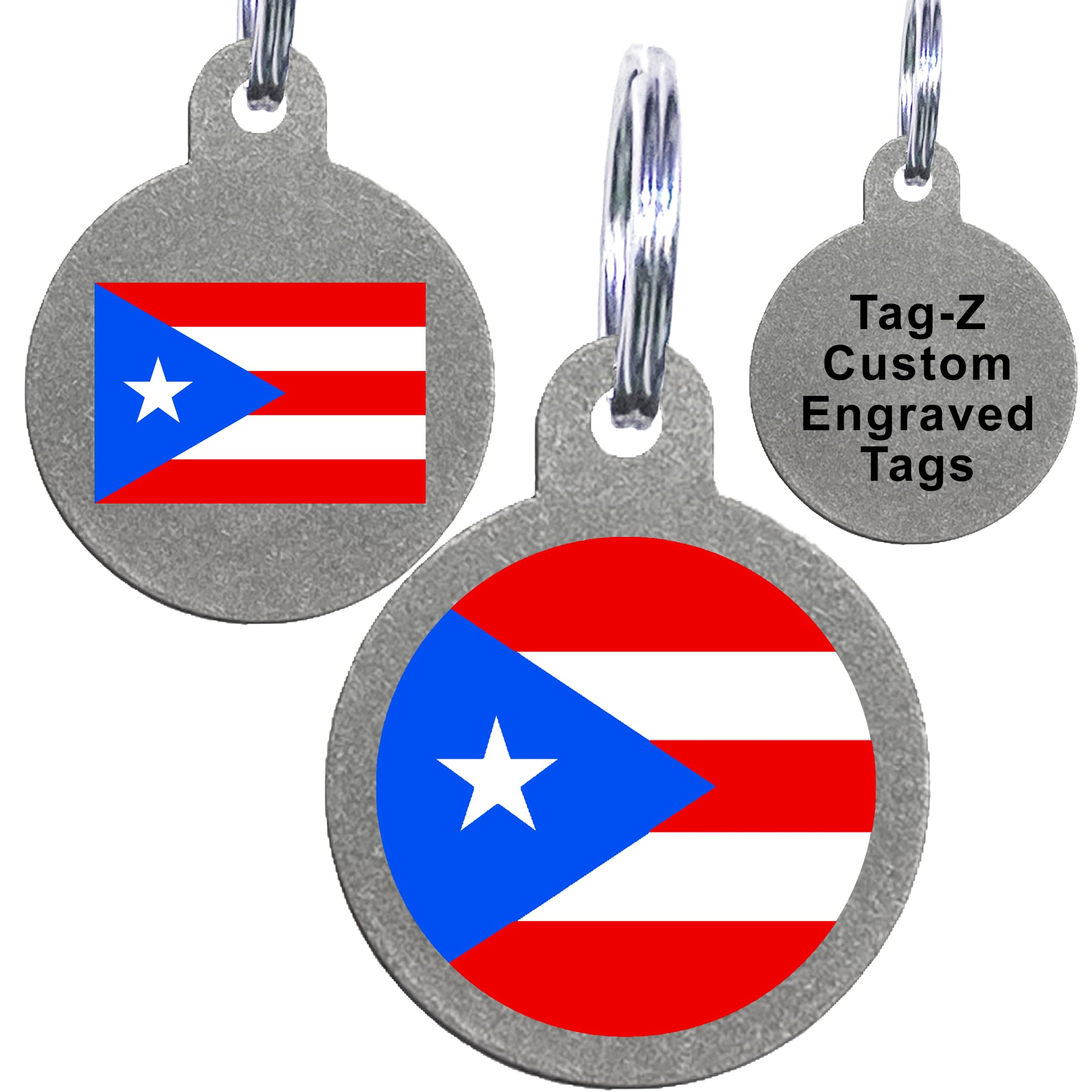 Puerto Rico Flag Pet Id Tags, Custom Printed And Laser Engraved Circle