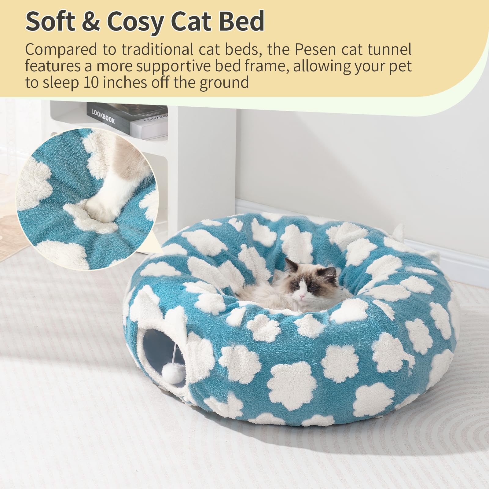 Pesen Cat Tunnel Bed With Soft Cushion, Cat Toys For Indoor Cats Enhance Bonding Between Pets And Owners, Encourage Exploration,