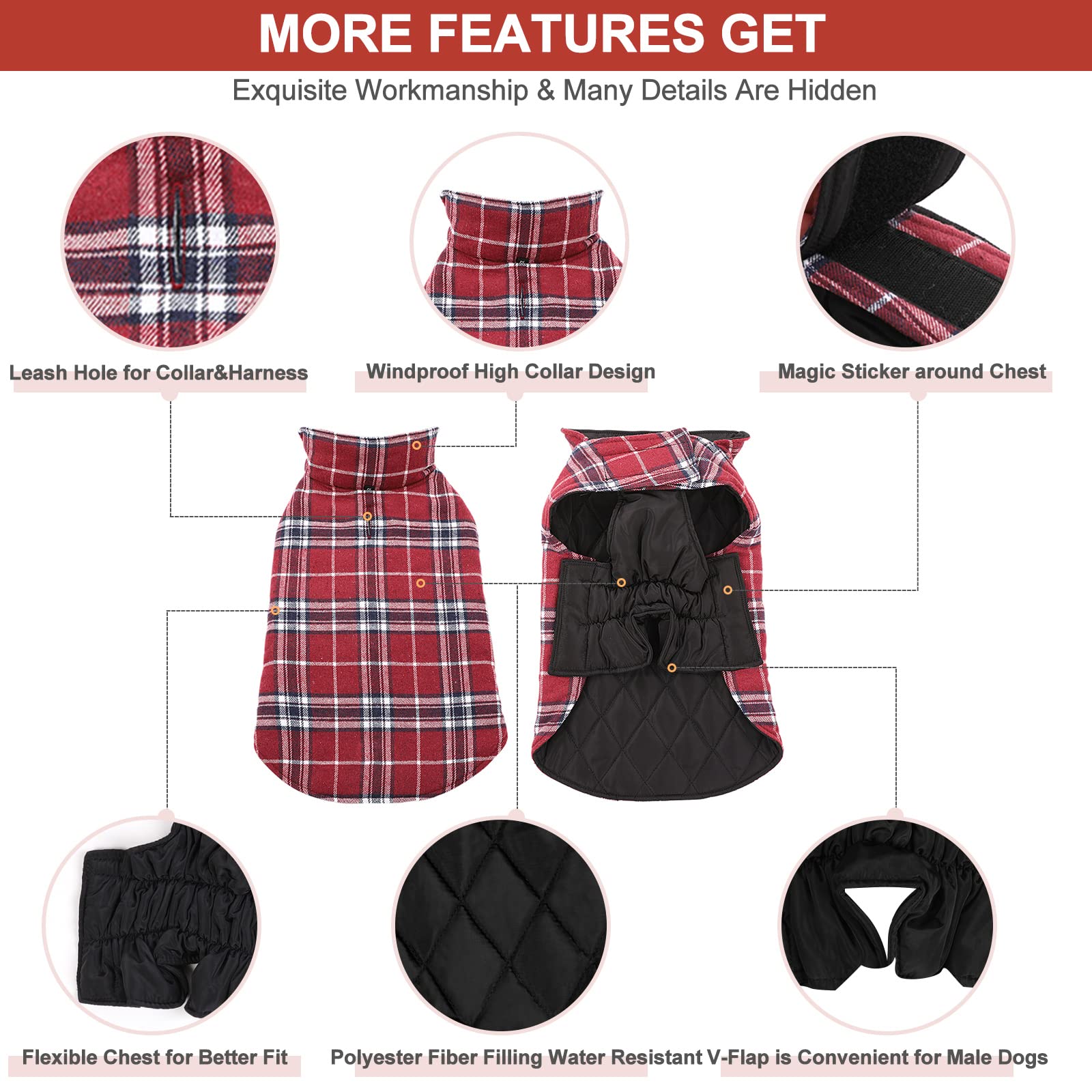 MIGOHI Dog Jackets for Winter, Windproof Waterproof Reversible Dog Coat for Cold Weather, British Style Plaid Warm Dogs Vest for