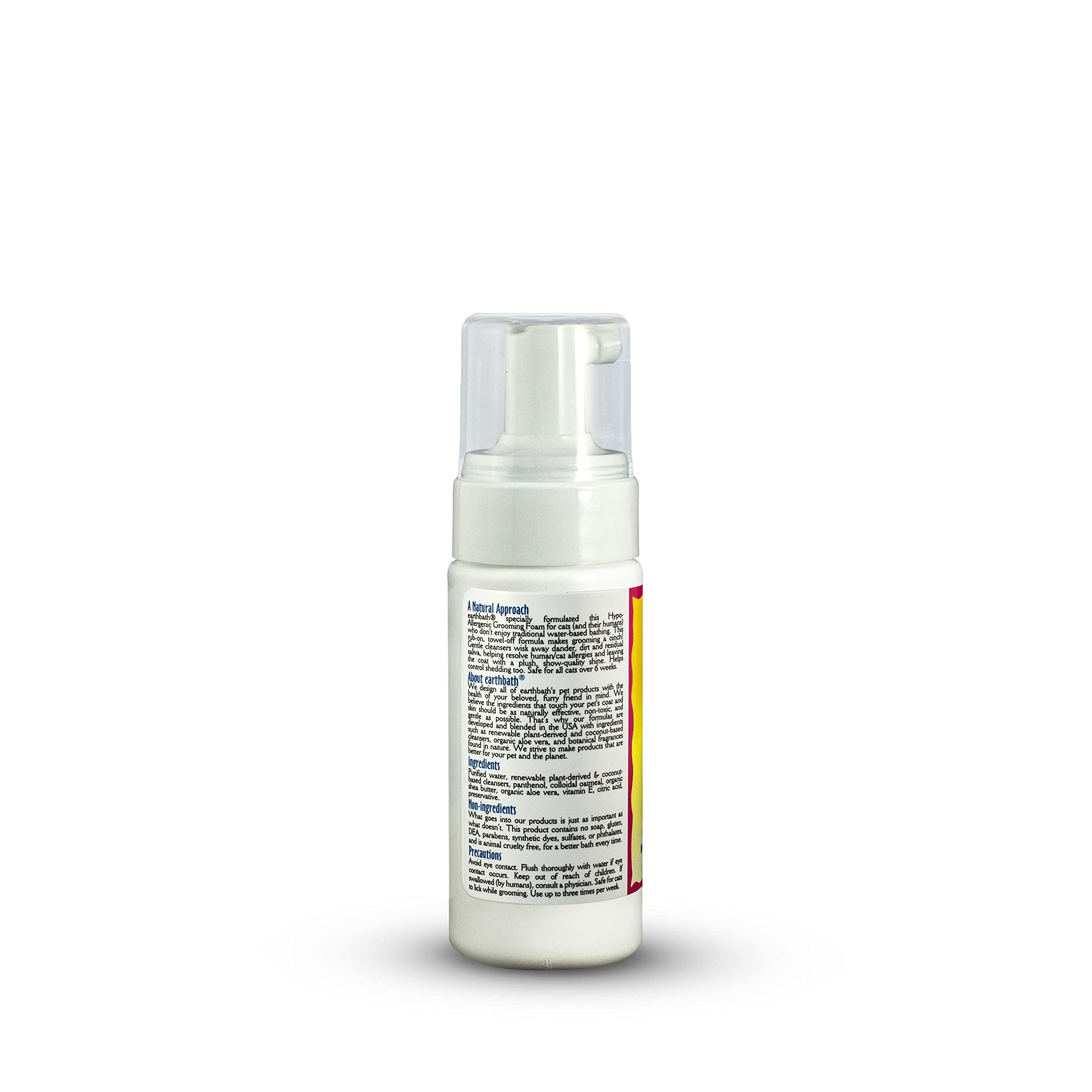 Earthbath, All Natural Hypo-Allergenic Cat Grooming Foam - Fragrance Free Cat Shampoo For Allergies And Itching, Cruelty Free, No Water Needed, Rub On & Towel Off, Made In Usa, Cat Supplies - 4 Oz