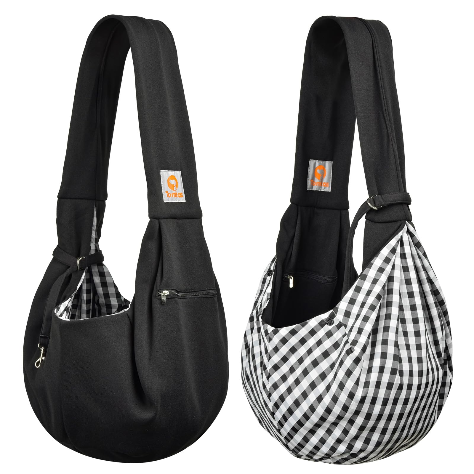 Tomkas Small Dog Sling Carrier - Zipper Pocket & Classic Strap - For 3-10 Lbs Pets(Black)
