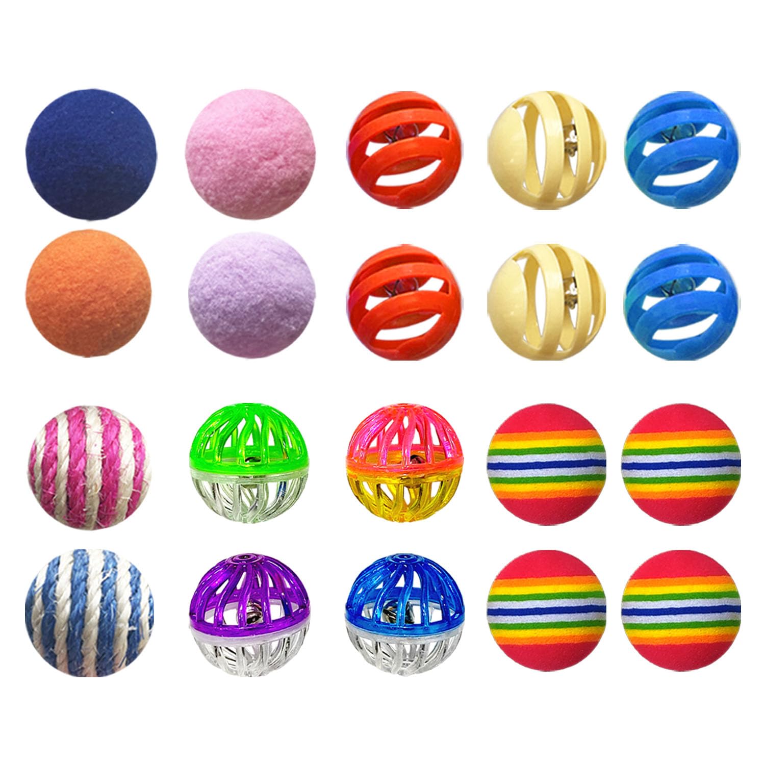 YULOYI Cat Toys for Indoor Cats, Cat Toys Balls, 20 Packs Interactive Cat Toy Set with Colorful Bell, Jingle Bell, Rainbow, Pomp