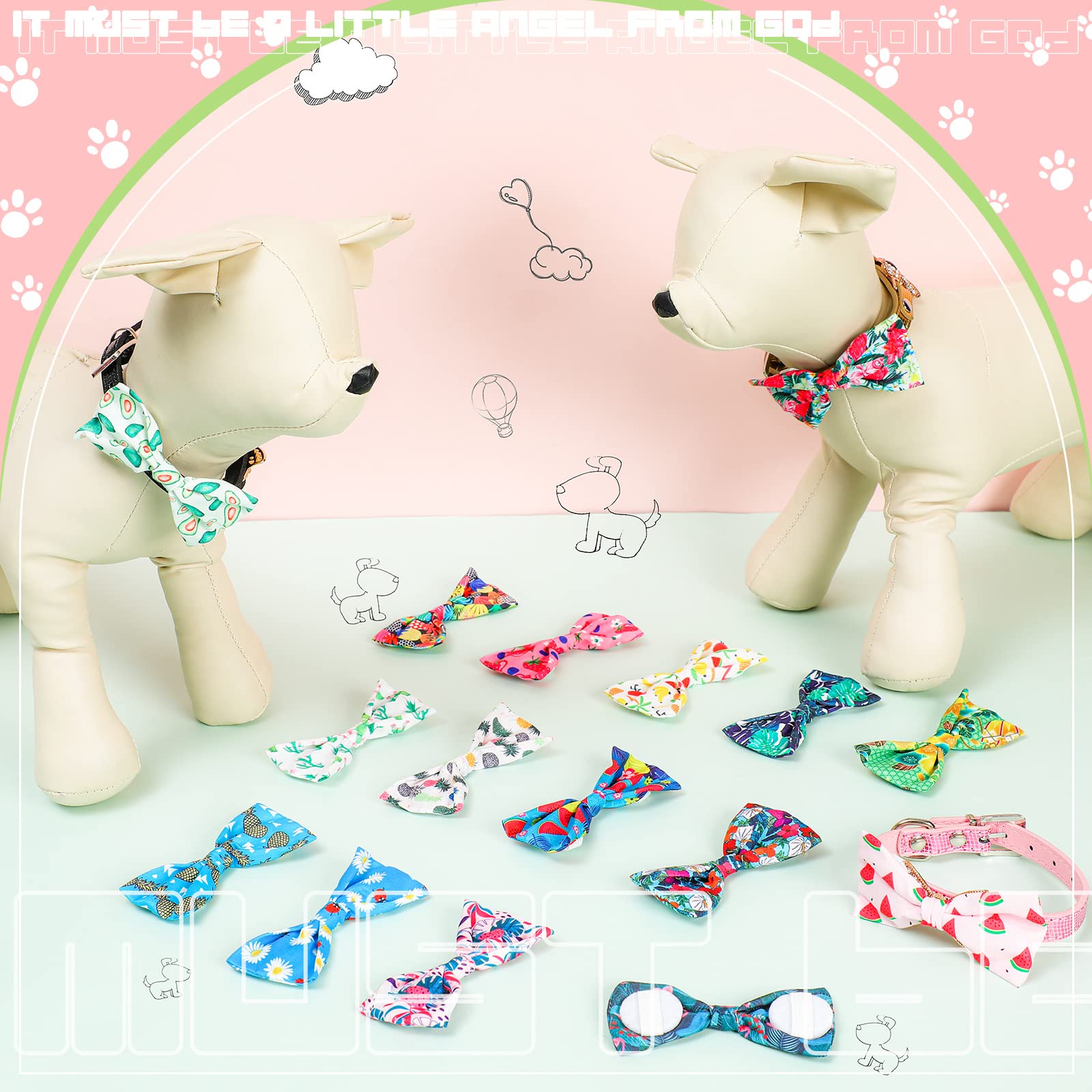 16 Pcs Dog Bow Ties Slide Dog Collar Bows Summer Hawaiian Styles Dog Collar Attachment Bows With Rubber Bands Dog Bow Ties For Large Dogs Spring Summer Grooming Independence Day (Fresh Style)