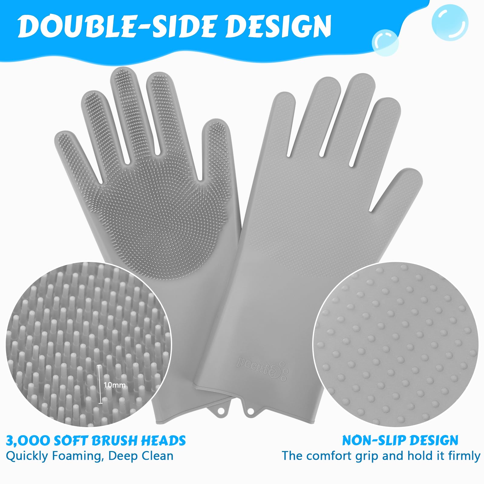 Pecute Pet Grooming Gloves: Heat-Resistant Silicone Gloves With High-Density Teeth For Enhanced Massaging And Bathing Of Dogs And Cats