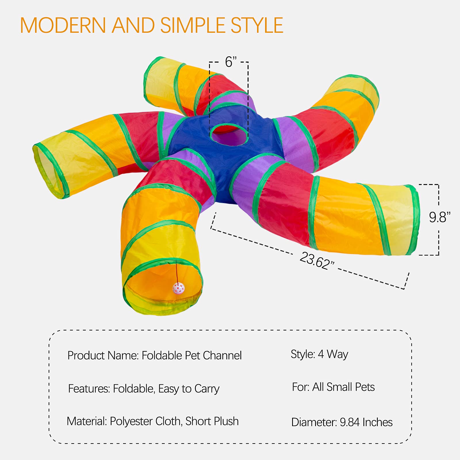 Egetota Cat Tunnel For Indoor Cats Large, With Play Ball S-Shape 5 Way Collapsible Interactive Peek Hole Pet Tube Toys, Puppy, Kitty, Kitten, Rabbit (Multicolor)