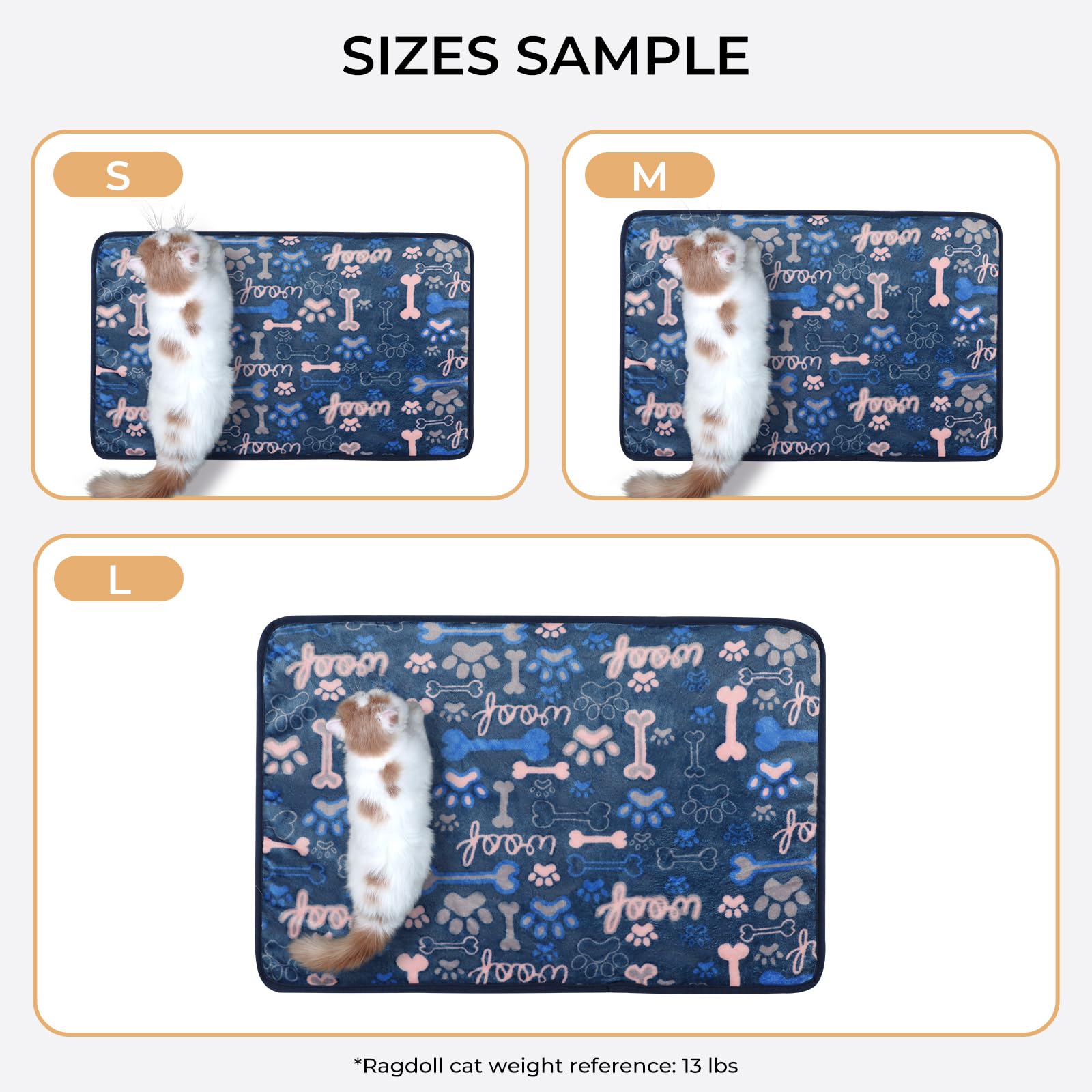 Luciphia 1 Pack 3 Blankets Fluffy Premium Fleece Pet Blanket Flannel Paw Bone Printed Throw For Dog Cat(Large 41'X31', Khaki/Blue/Navy)