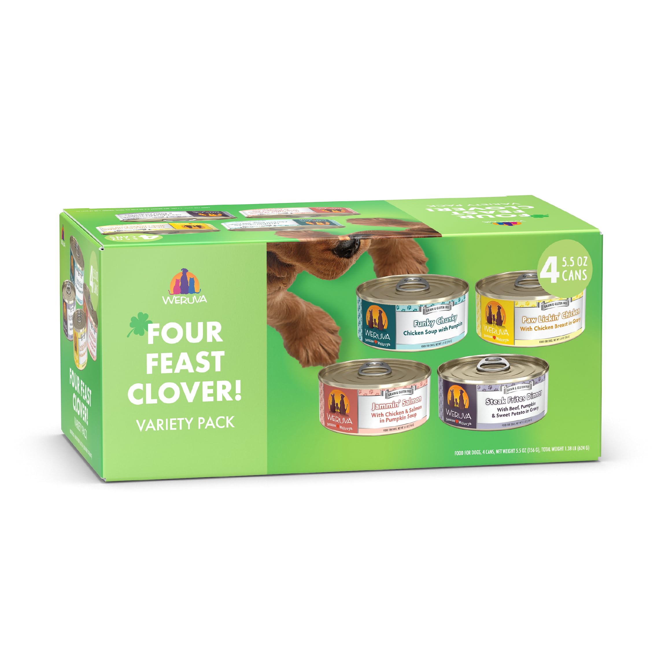 Weruva Classic Dog Food, Four Feast Clover Trial Variety Pack, 5.5oz Can, Pack of 4