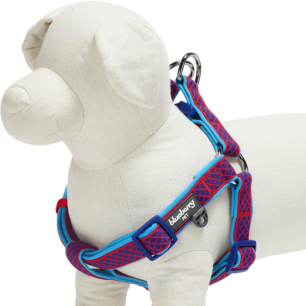 Blueberry Pet 2 Colors Soft & Comfy Step-In Urban Chic Diamond Pattern Padded Dog Harness, Chest Girth 19.5' - 25.5', Bold Red, Medium, Adjustable Harnesses For Dogs