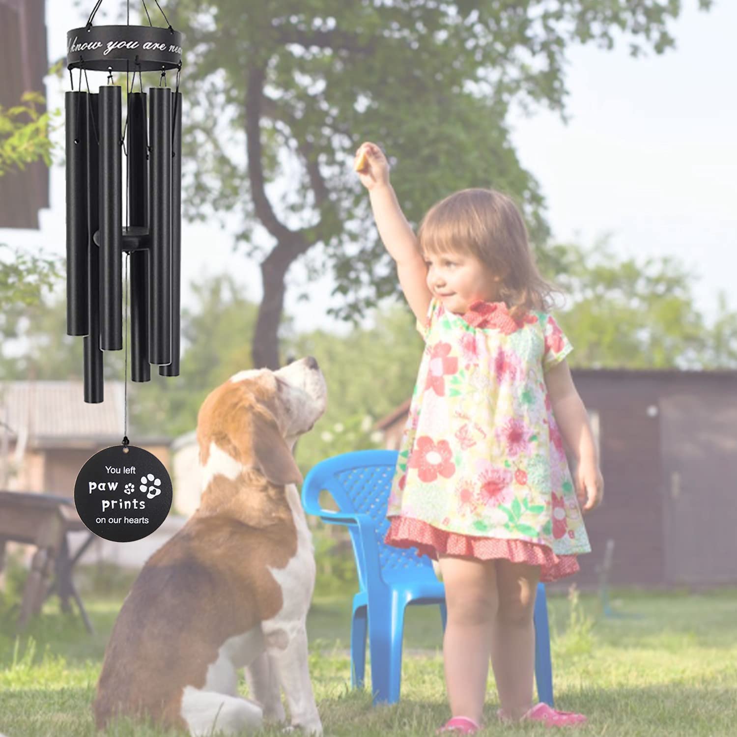 Pet Memorial Wind Chimes, 30 Inches Paw Print Pet Remembrance Gift to Honor and Remember a Dog, Cat, or Other Pet, Premium Metal