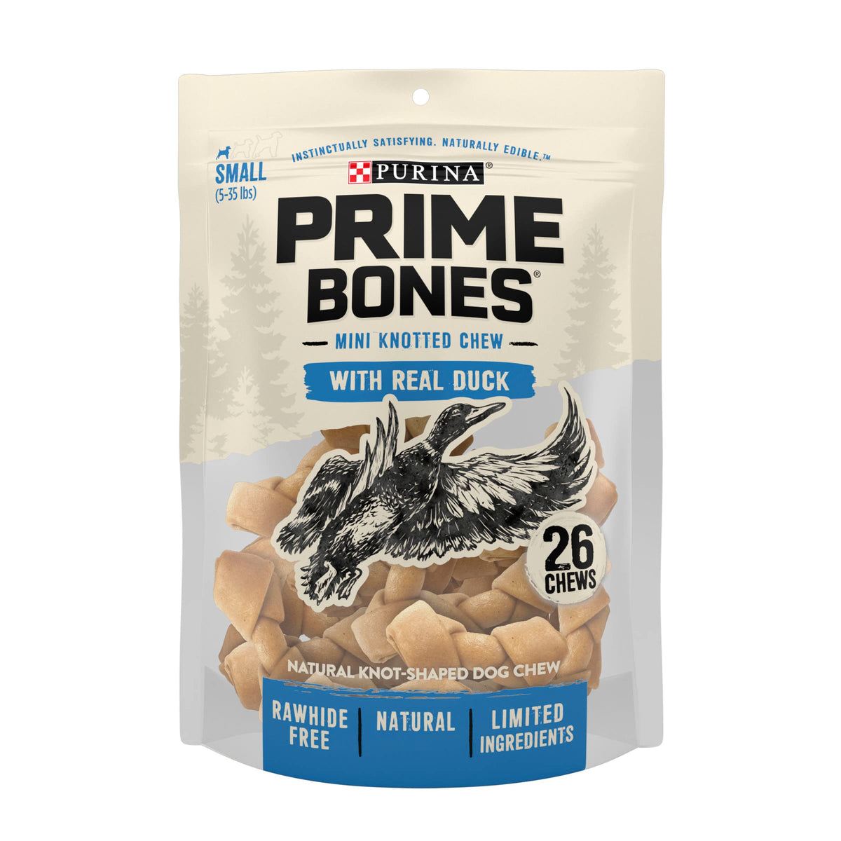 Purina Prime Bones Mini Knotted Chews Rawhide Free, Natural Dog Treats With Real Duck - (4) 26 Ct. Pouches