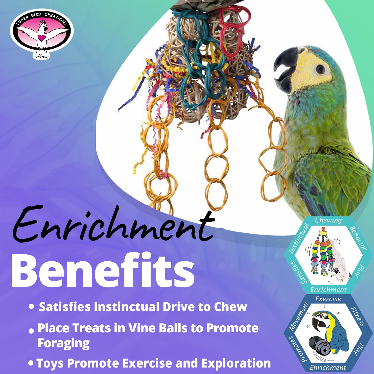 Super Bird Creations Sb535 Mexican Hat Dance Bird Toy - Enriching Bird Toy For Medium Bird Size - Cockatiels Parakeets Parrots Quakers Caiques - Stimulating And Colorful Chew Bird Toy - 10' X 5.5'