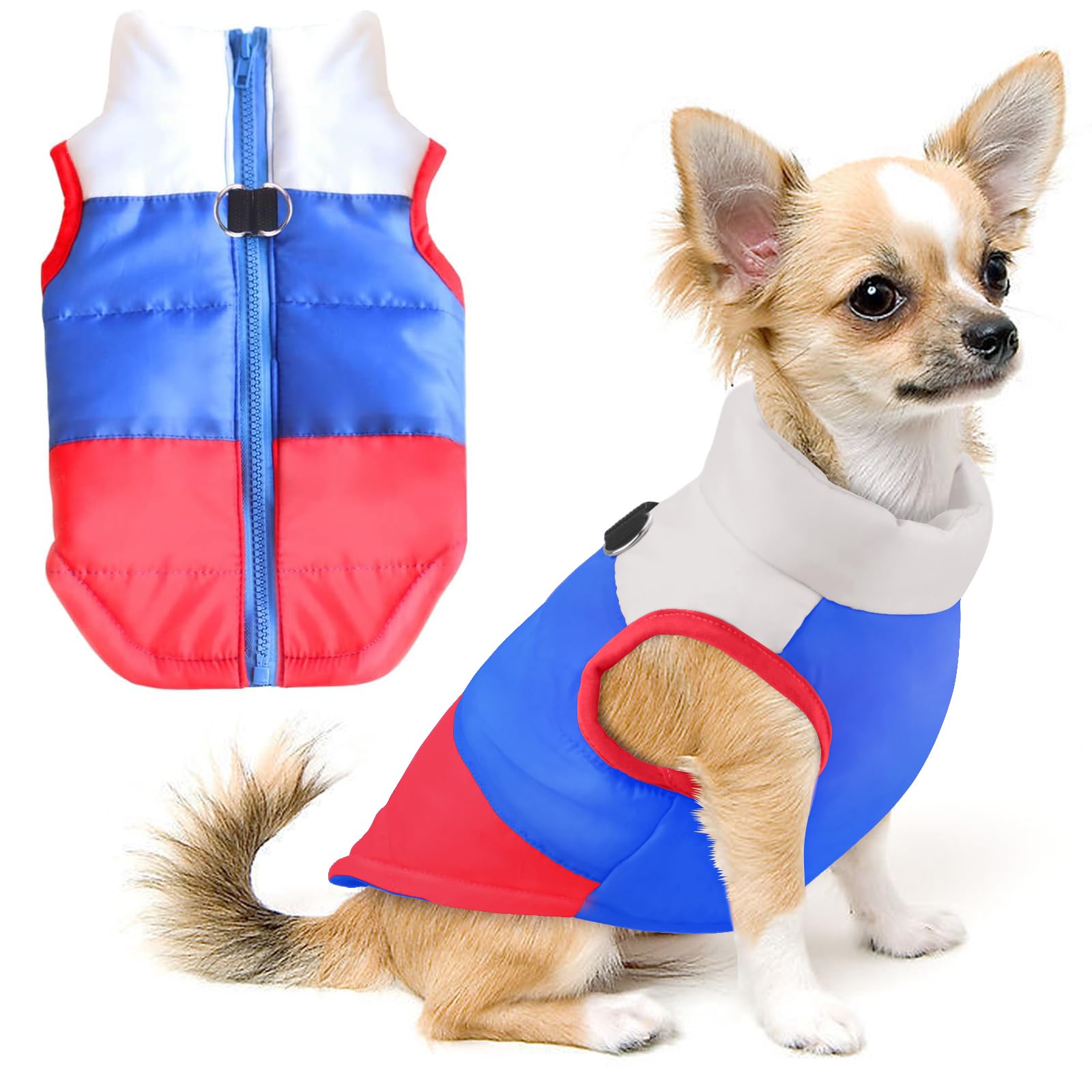 Idepet Pet Dog Cat Coat With Leash Anchor Color Patchwork Padded Puppy Vest Jacket Teddy Chihuahua Costumes Pug Cloth Xs S M L (Small, Red)