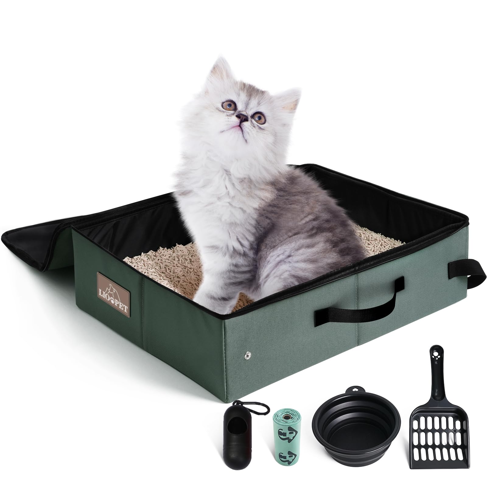 Upgrade Portable Litter Box With Lid, Leak-Proof Collapsible Cat Litter Box Great For Travel Hotel Stays And Road Trip 18X14X5.5