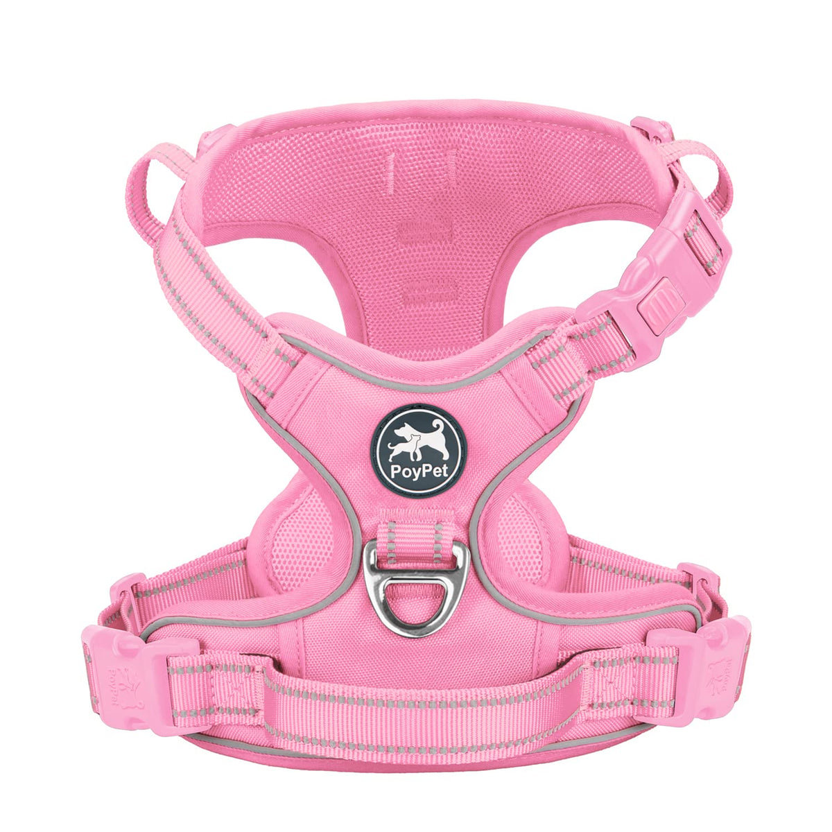 Poypet No Pull Dog Harness, No Choke Reflective Dog Vest, Adjustable Pet Harnesses With Easy Control Padded Handle For Small Medium Large Dogs(Light Pink Matching Trim,Xl)