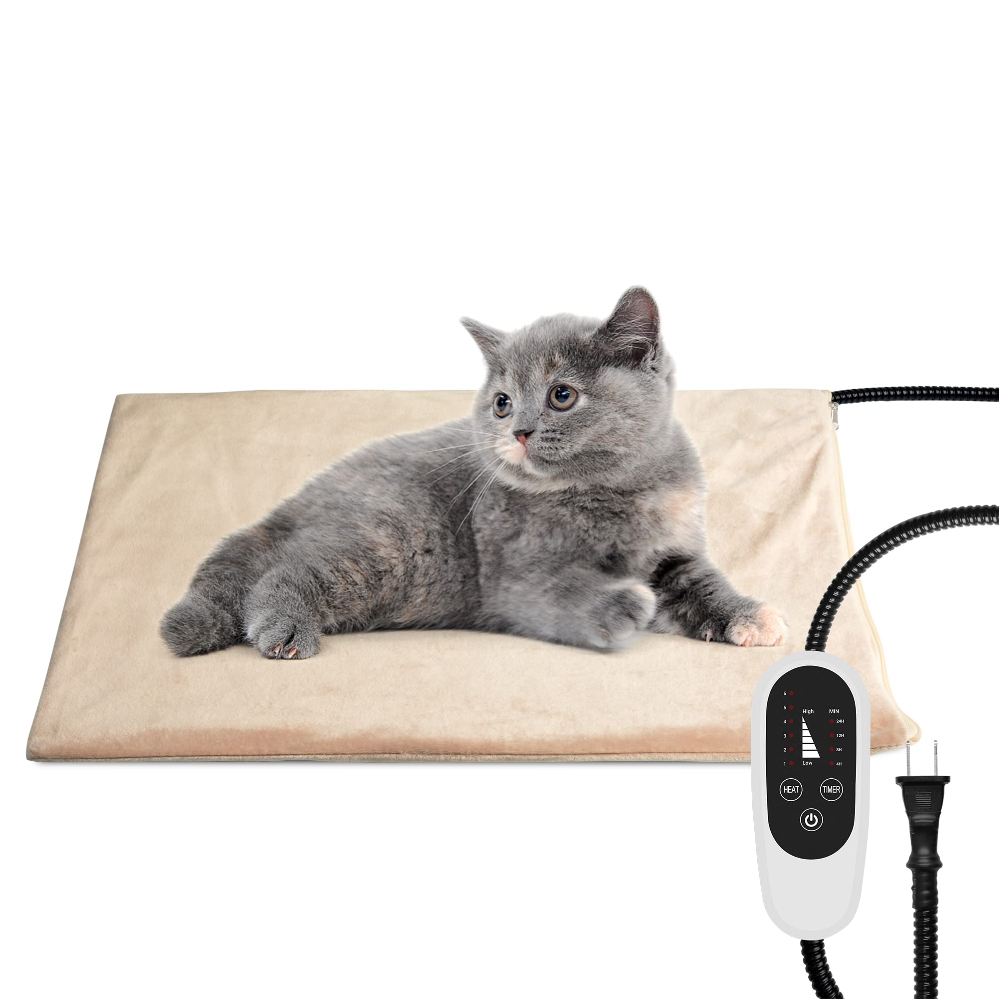 Nicrew Cat Heating Pad, Temperature Adjustable Heated Cat Bed With Auto Shut Off Timer, Indoor Pet Heated Bed Mat For Cats And D