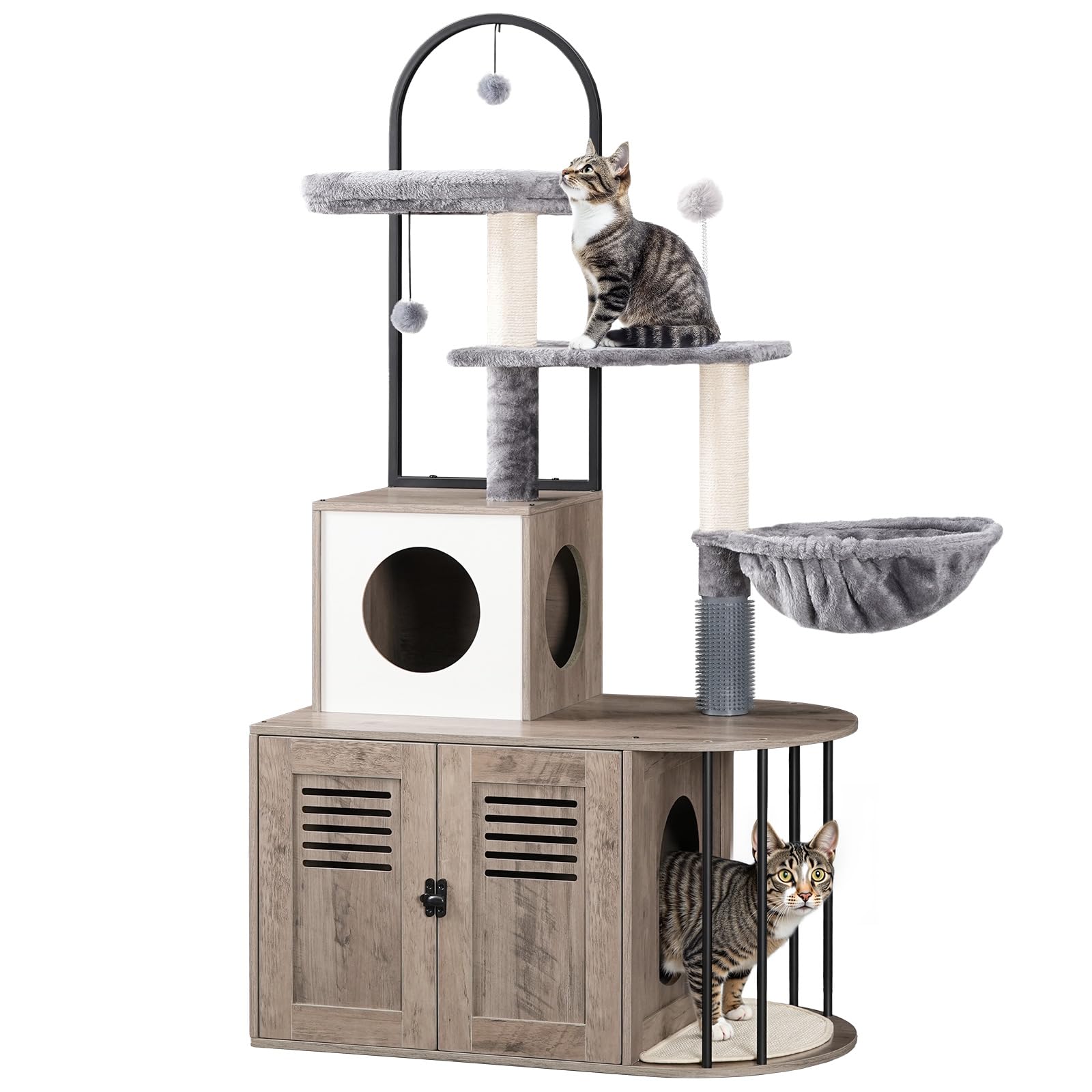 Hoobro Cat Tree With Litter Box Enclosure, Arched All-In-One 31.5' Cat Tower With Hidden Litter Box Furniture For Indoor Cats, 
