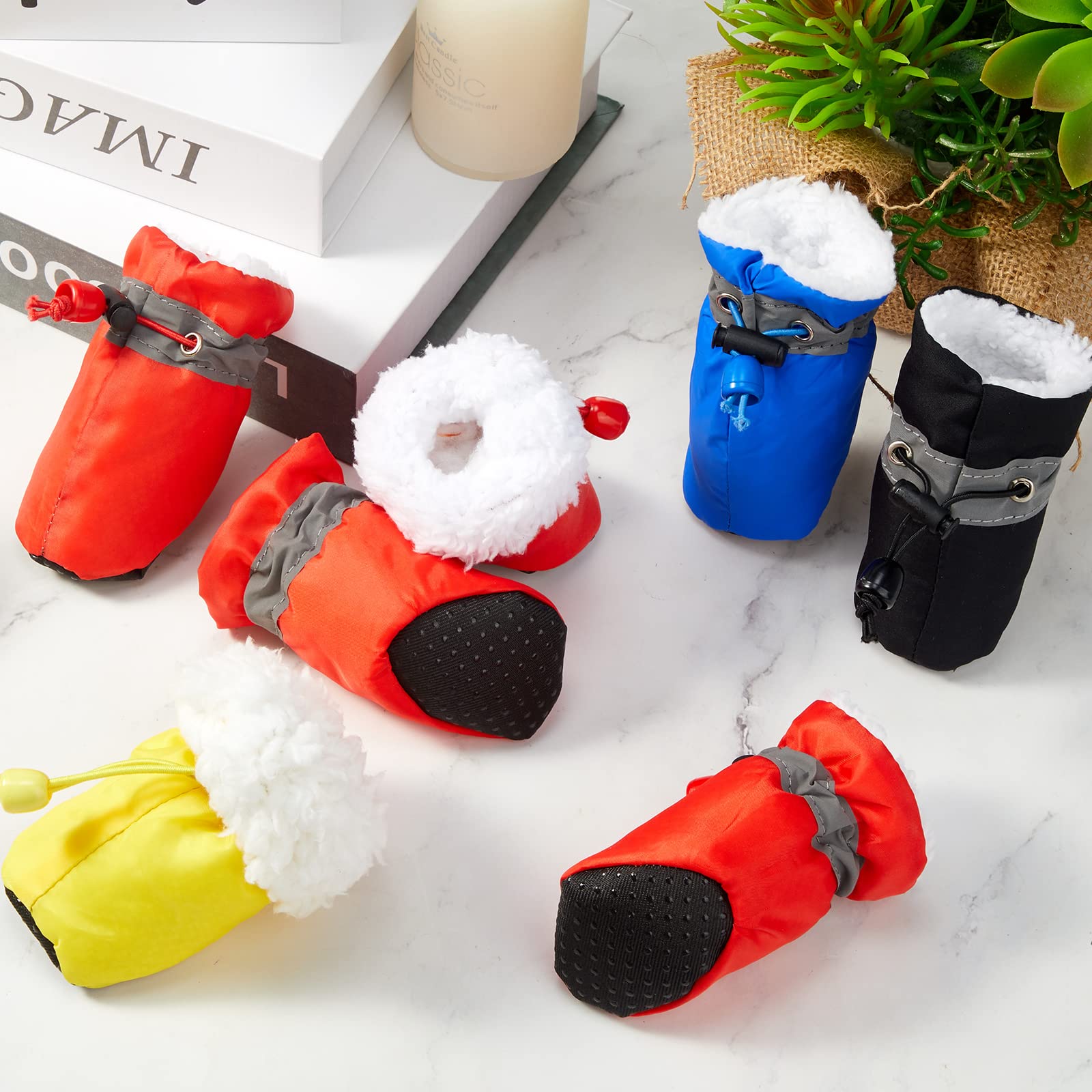 Weewooday 4 Sets 16 Pieces Waterproof Dog Shoes Rain Snow Boots Paw Protectors Breathable Dogs Winter Boots Anti Slip Sock Shoes