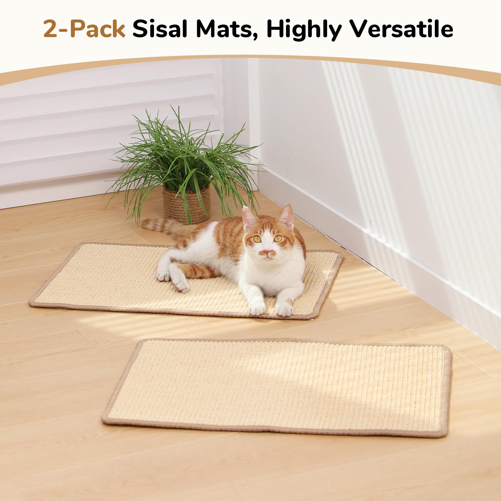 FUKUMARU 2 Packs Cat Scratching Mat, 23.6 x 15.7 Inch Natural Sisal Cat Scratch Pad Mats for Indoor Cats, Horizontal Cats Wall S