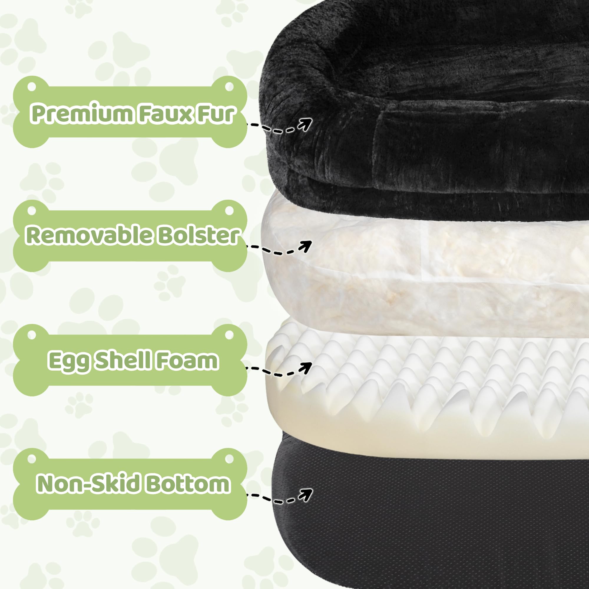 Murago Human Dog Bed For Adults, 40 X 10 X 71 Long Human Size Dog Bed, Removable Cover, Orthopedic Design, Black