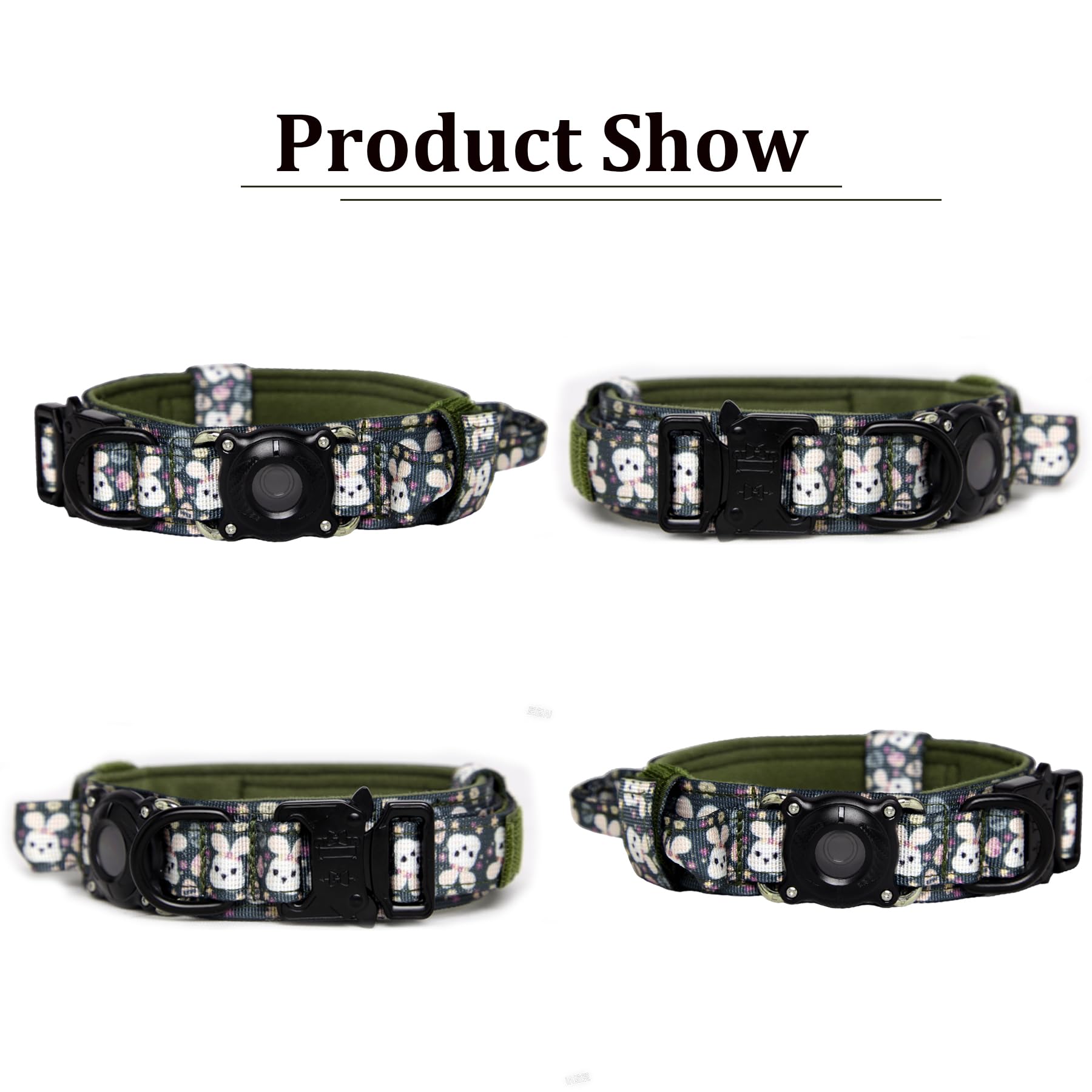 Tactical Dog Collar With Airtag Holder Waterproof Dog Airtag Collar With Control Handle (Rabbit