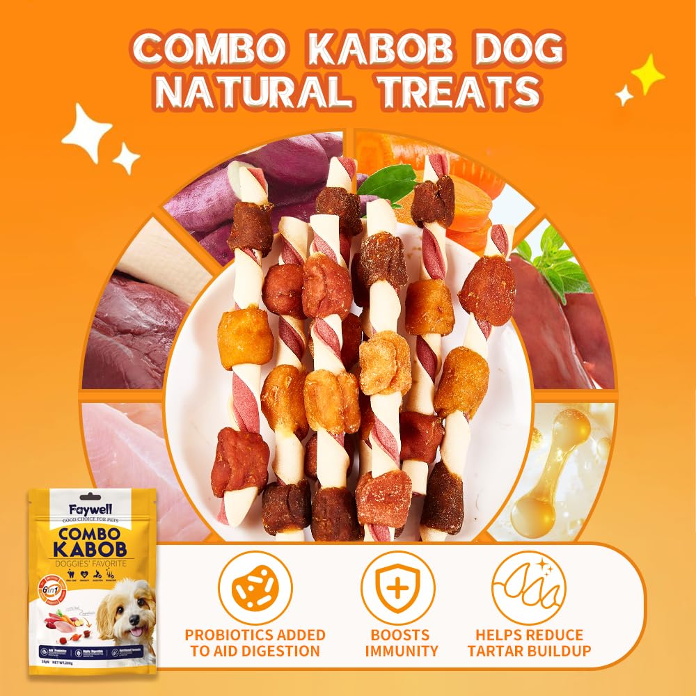 FAYWELL - Combo Kabob Dog Natural Treats, Rich in Protein & Vitamins & Probiotics, Supports Oral Health, Digestible (5pk)