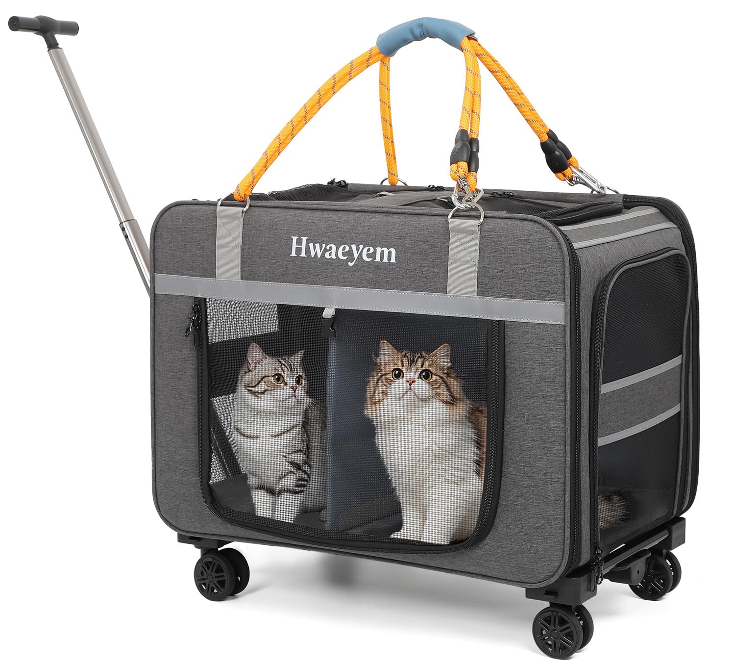 Extra Large Pet Cat Carrier With Wheels, Pet Carrier For 2 Cats Or Medium Dog, 24'' X 15'' X 17'' Portable Dog Cat Crate For Lar