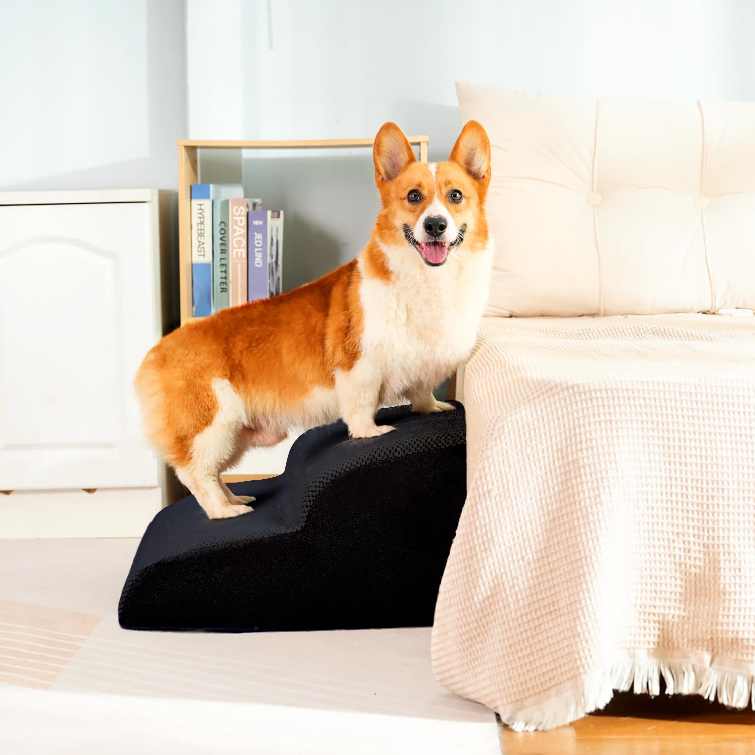 Dog Stairs For Small Dogs, High Density Foam Pet Steps, Extra Wide Non-Slip Pet Ramp For High Beds Or Couch, Soft Doggie Ladder