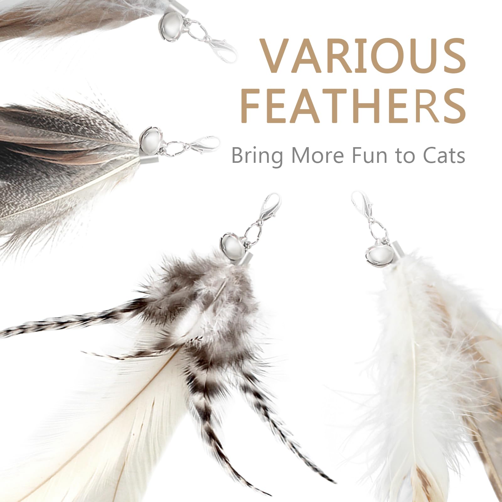 Songway Cat Feather Toys Wand - 7 Pcs Interactive Cat Toys For Indoor Cat Kitten, Retractable Cat Wand Toy With 6 Natural Feather Refills With Bell, Cat Fishing Pole Toy